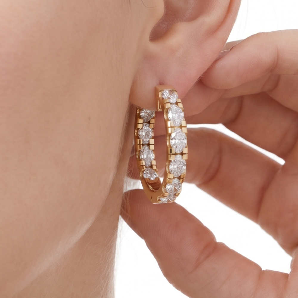 Mira inside out oval diamond hoop earrings in yellow gold — earth and grown diamonds by Amber Arc – view 4