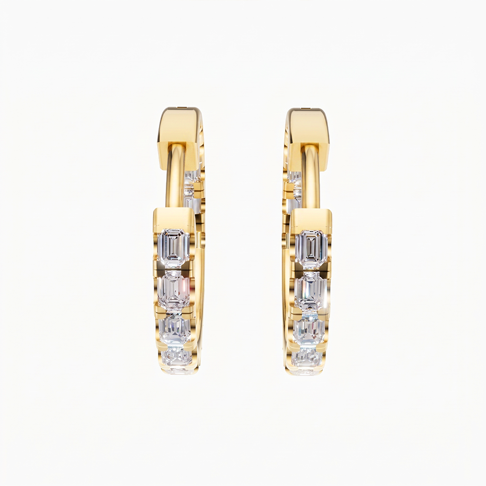 Mira Inside Out Emerald Cut Diamond Hoop Earrings