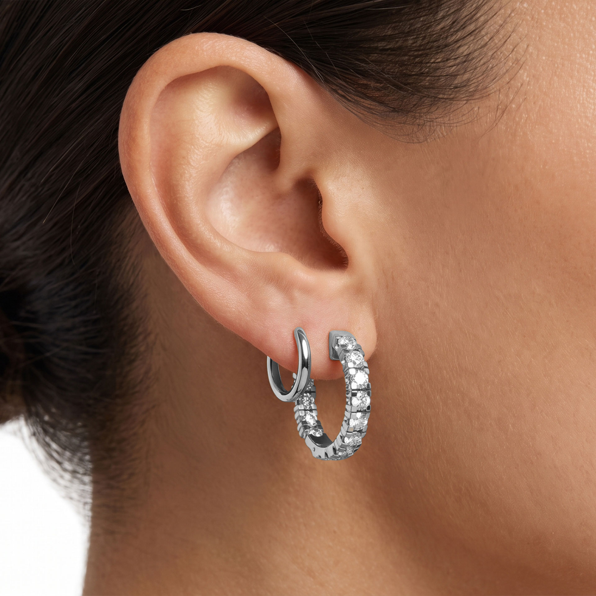 Meena inside out round brilliant diamond huggie earrings in yellow gold — earth and grown diamonds by Amber Arc – view 4