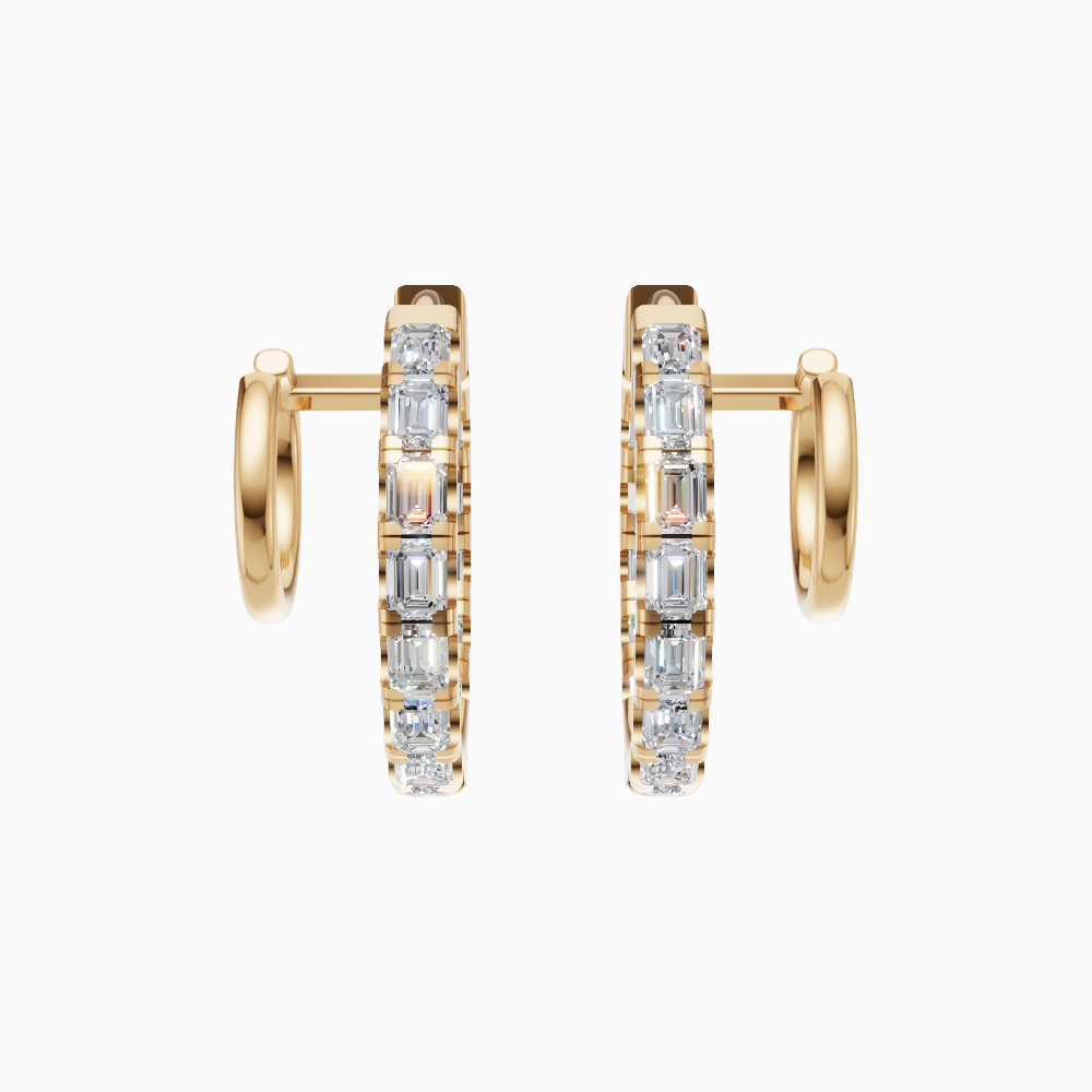 Meena inside out emerald cut diamond huggie earrings in yellow gold — earth and grown diamonds by Amber Arc