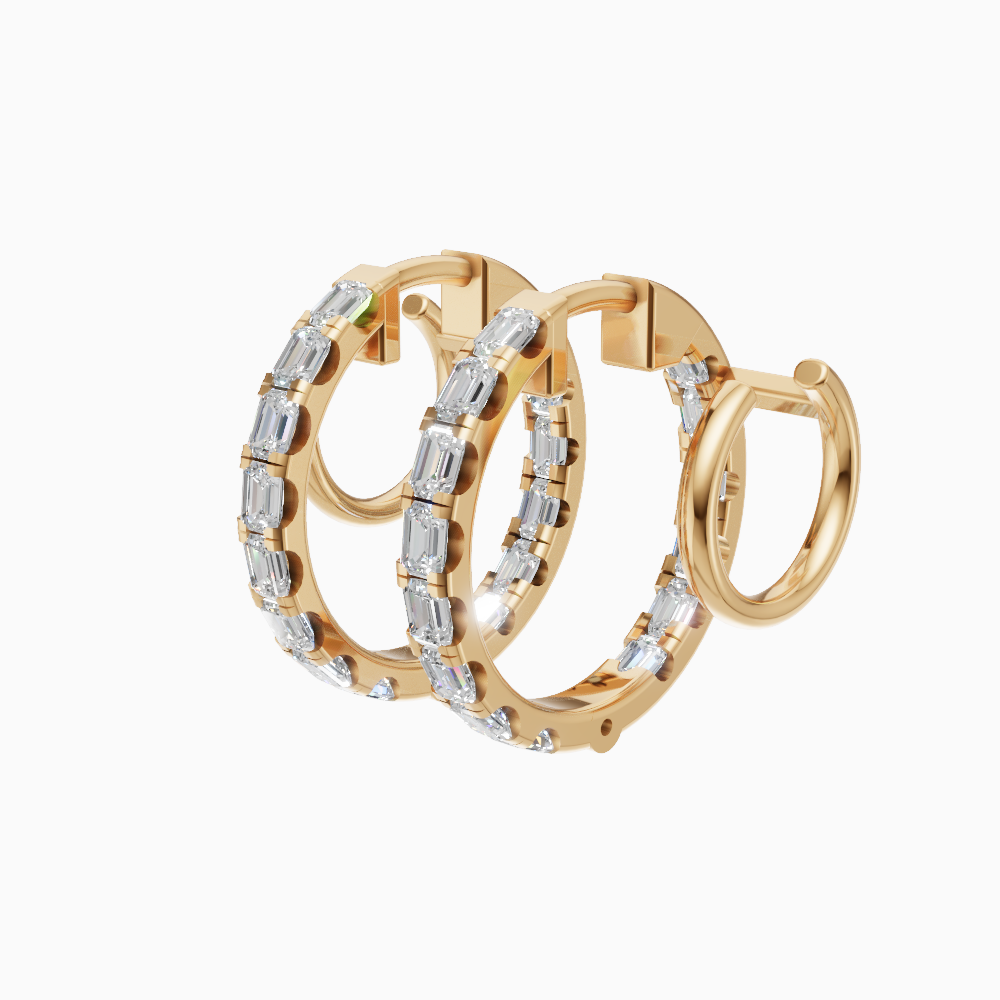 Meena inside out emerald cut diamond huggie earrings in yellow gold — earth and grown diamonds by Amber Arc – view 3