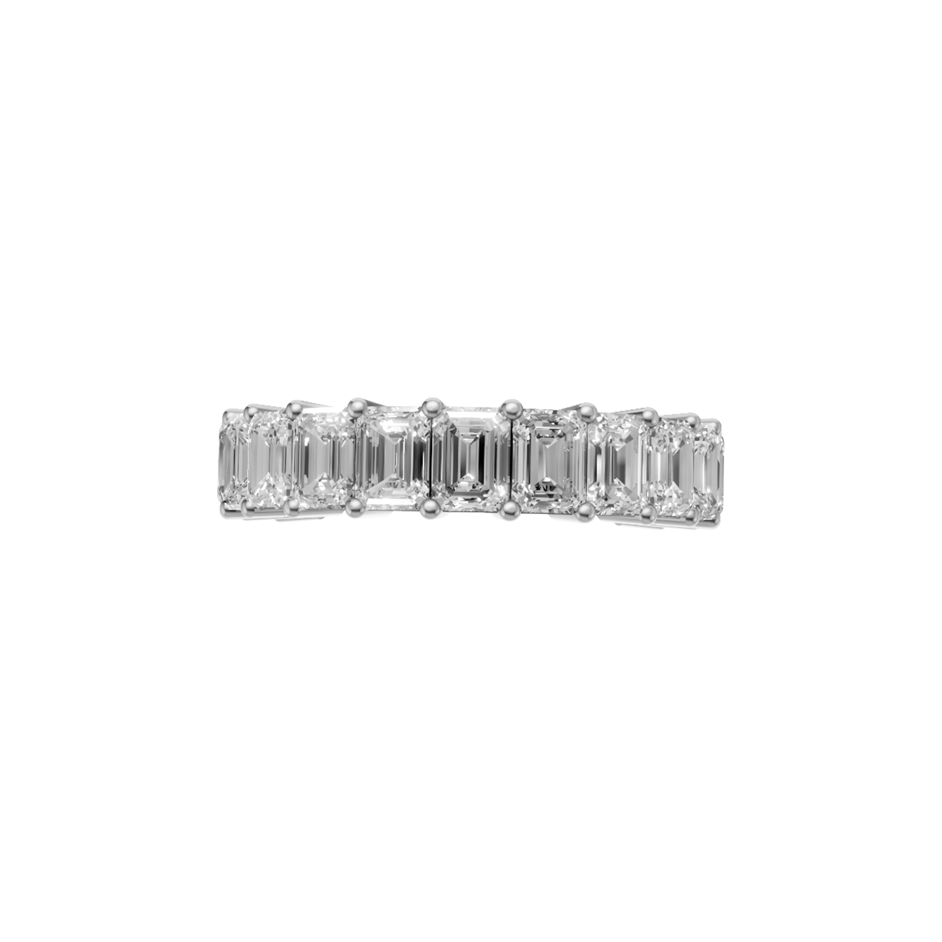 The Jude Emerald Three-Quarter Eternity Band in 14K white gold, emerald cut diamonds et in shared prongs.