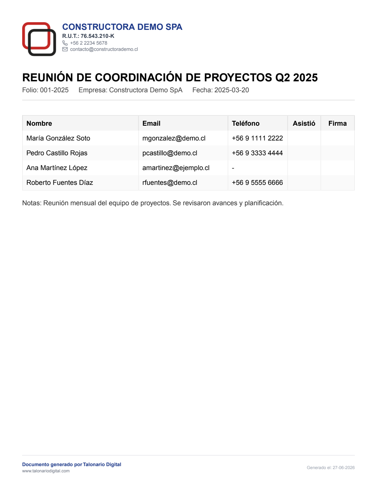 Vista previa de Lista de Asistentes