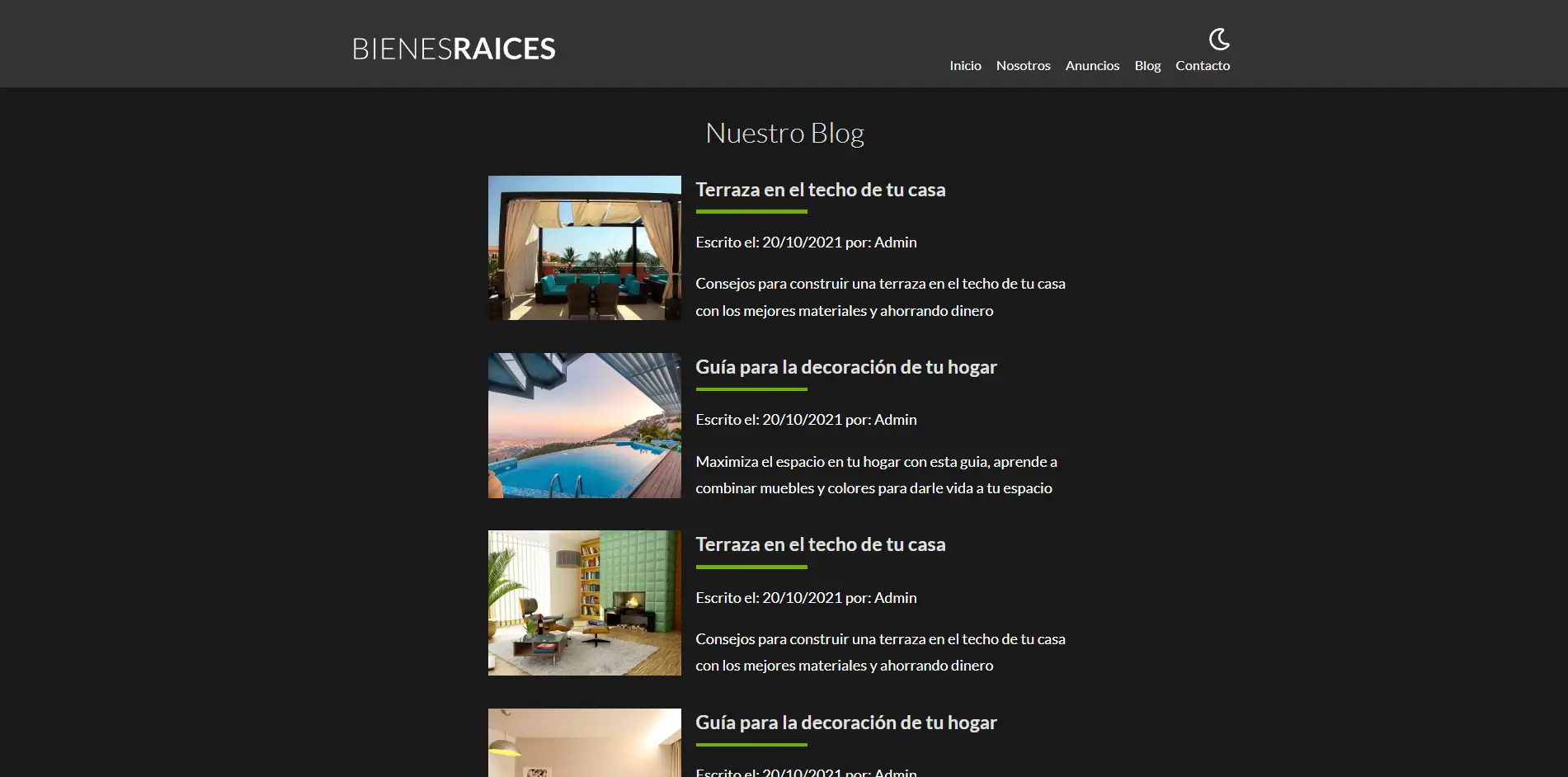 Imagen de la web Bienes Raíces