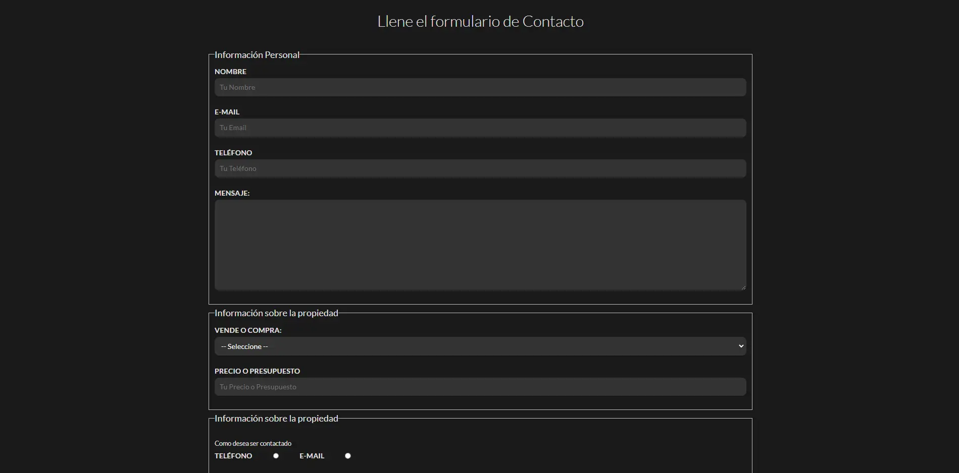 Imagen de la web Bienes Raíces
