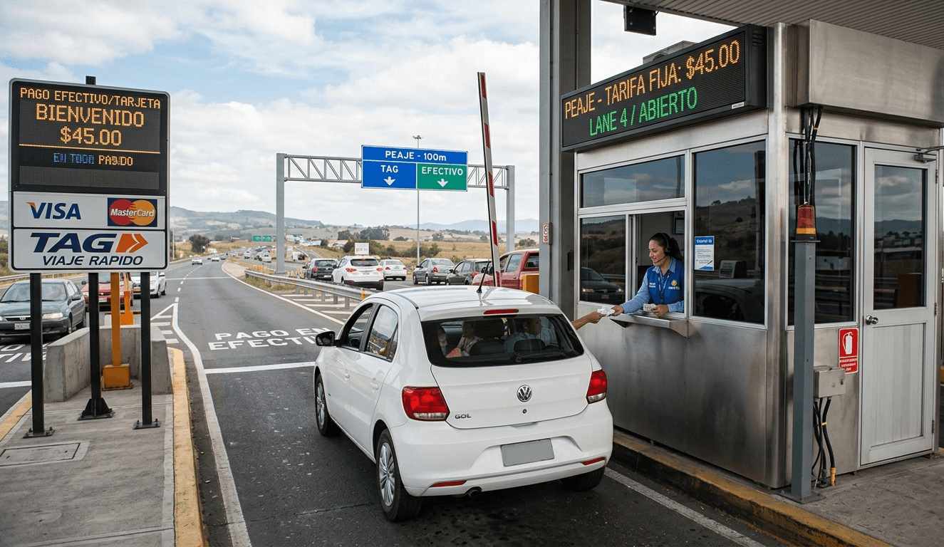 Estación de recaudo y control vehicular en una autopista concesionada
