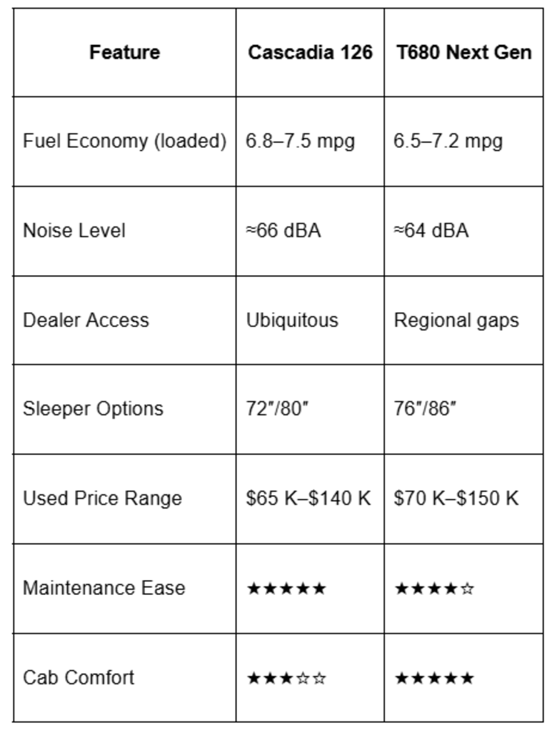 Cascadia 126 vs T680 comparison