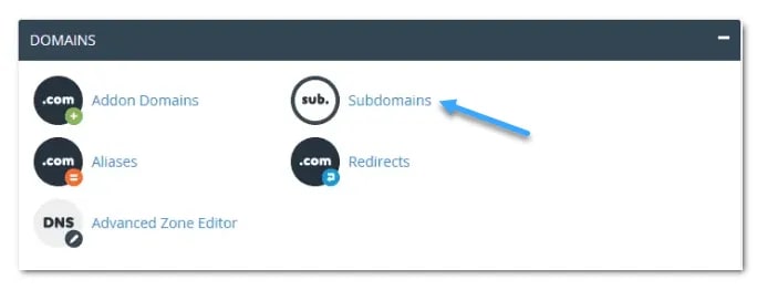 Vào mục Domain chọn Subdomains