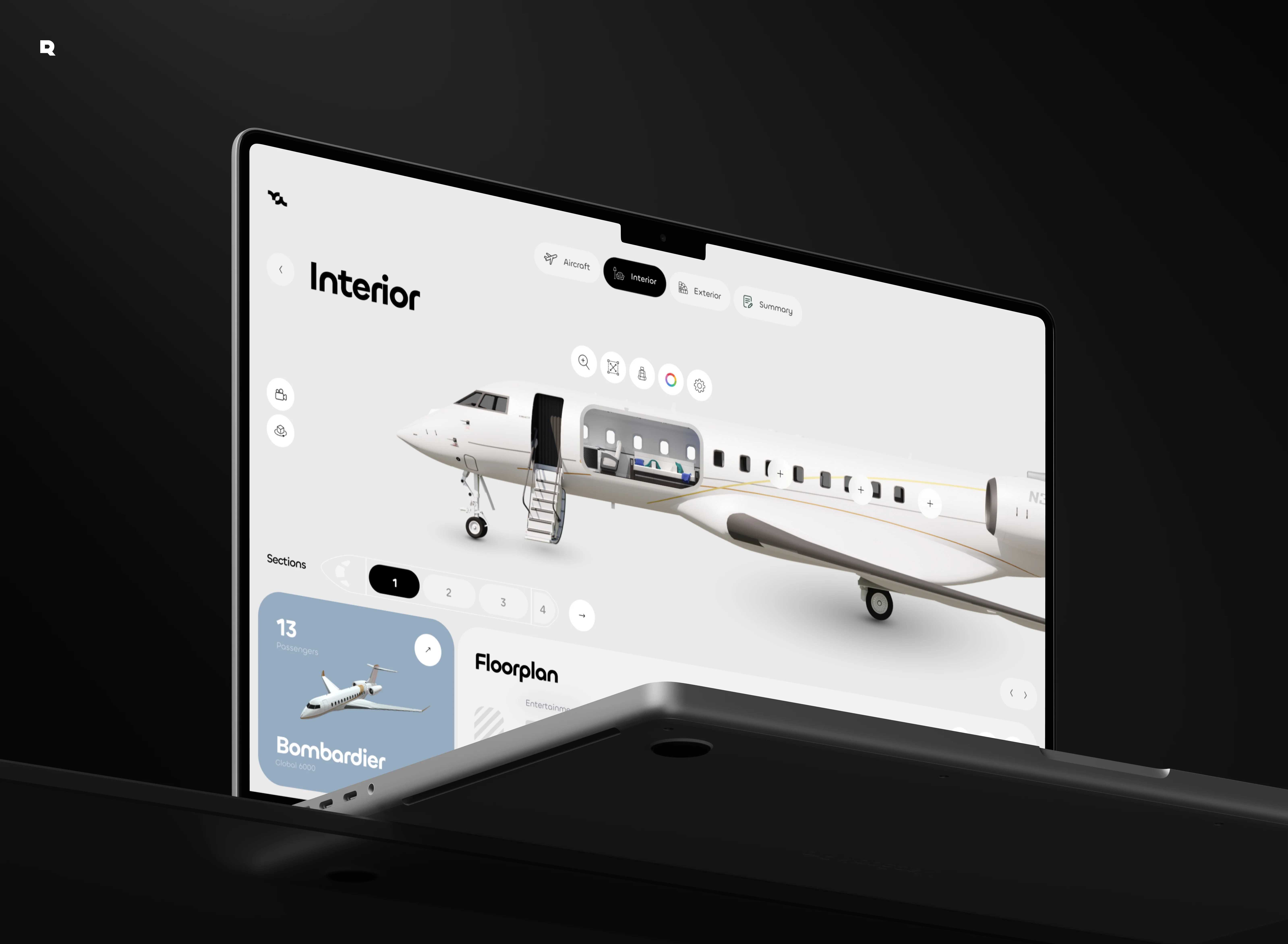 Bombardier private jet configurator interface preview