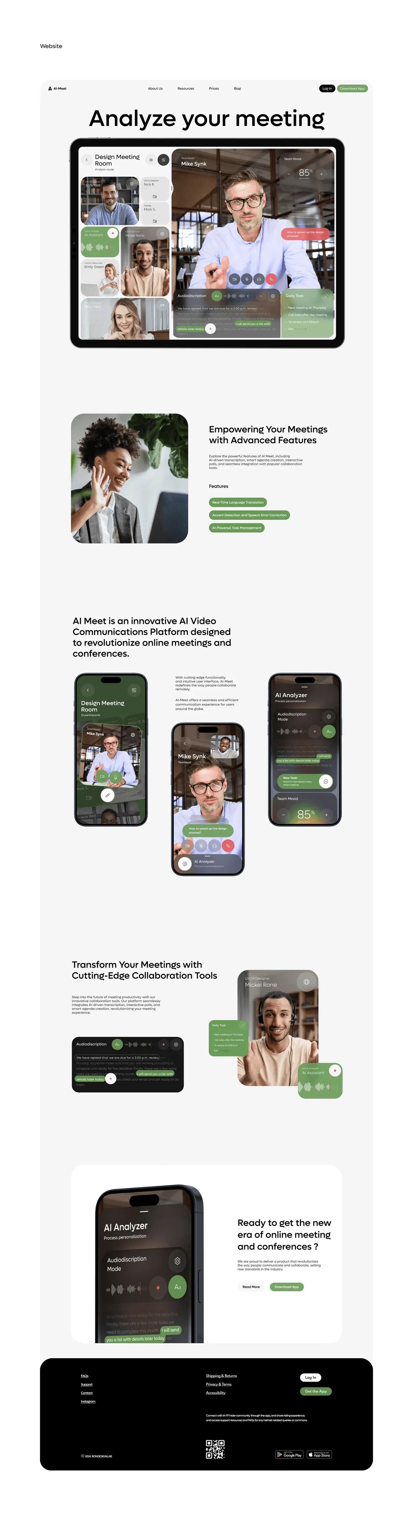 Screenshot of the AI meet app's mobile UX/UI design on an iPhone.