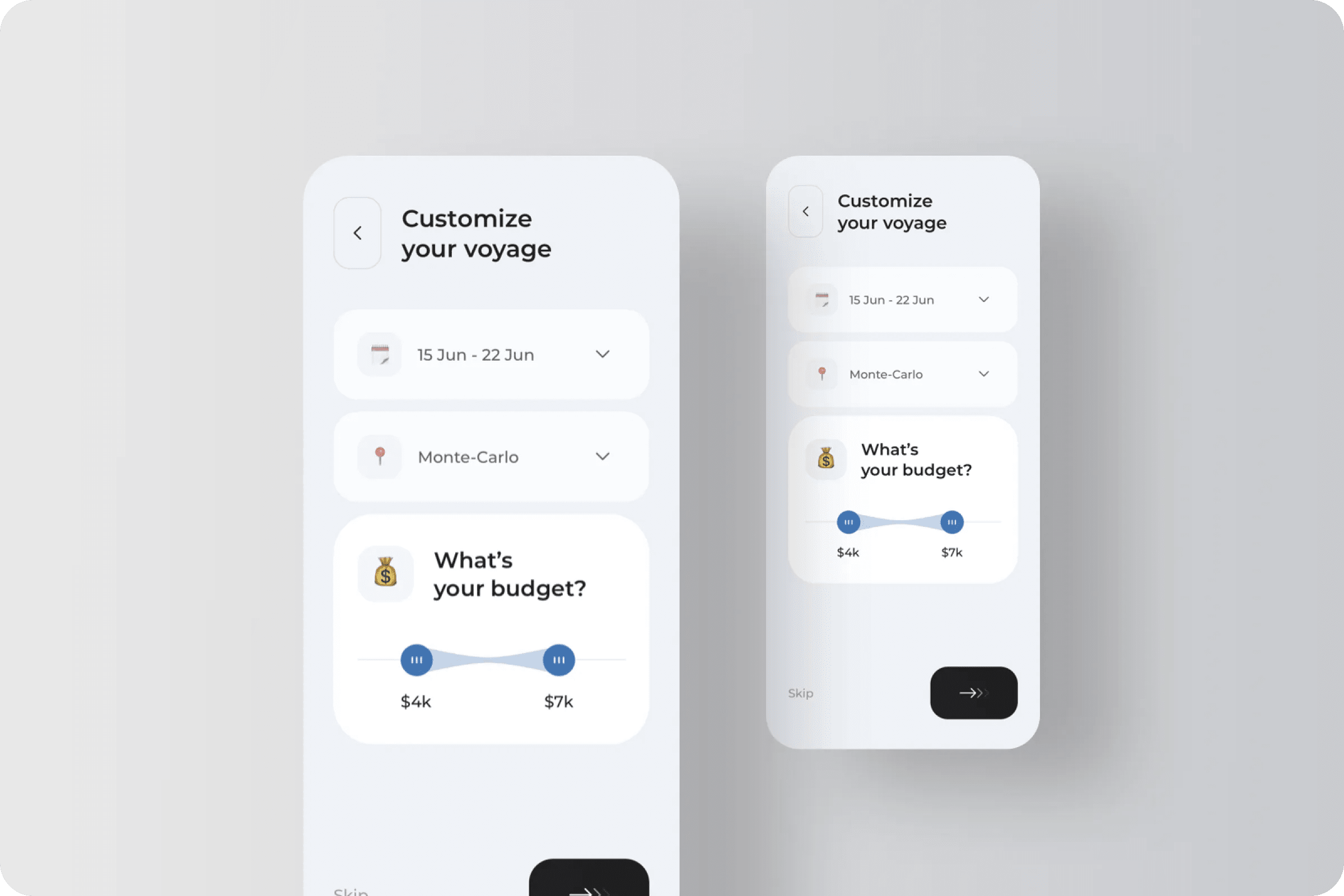 Luxury yacht charter app UI