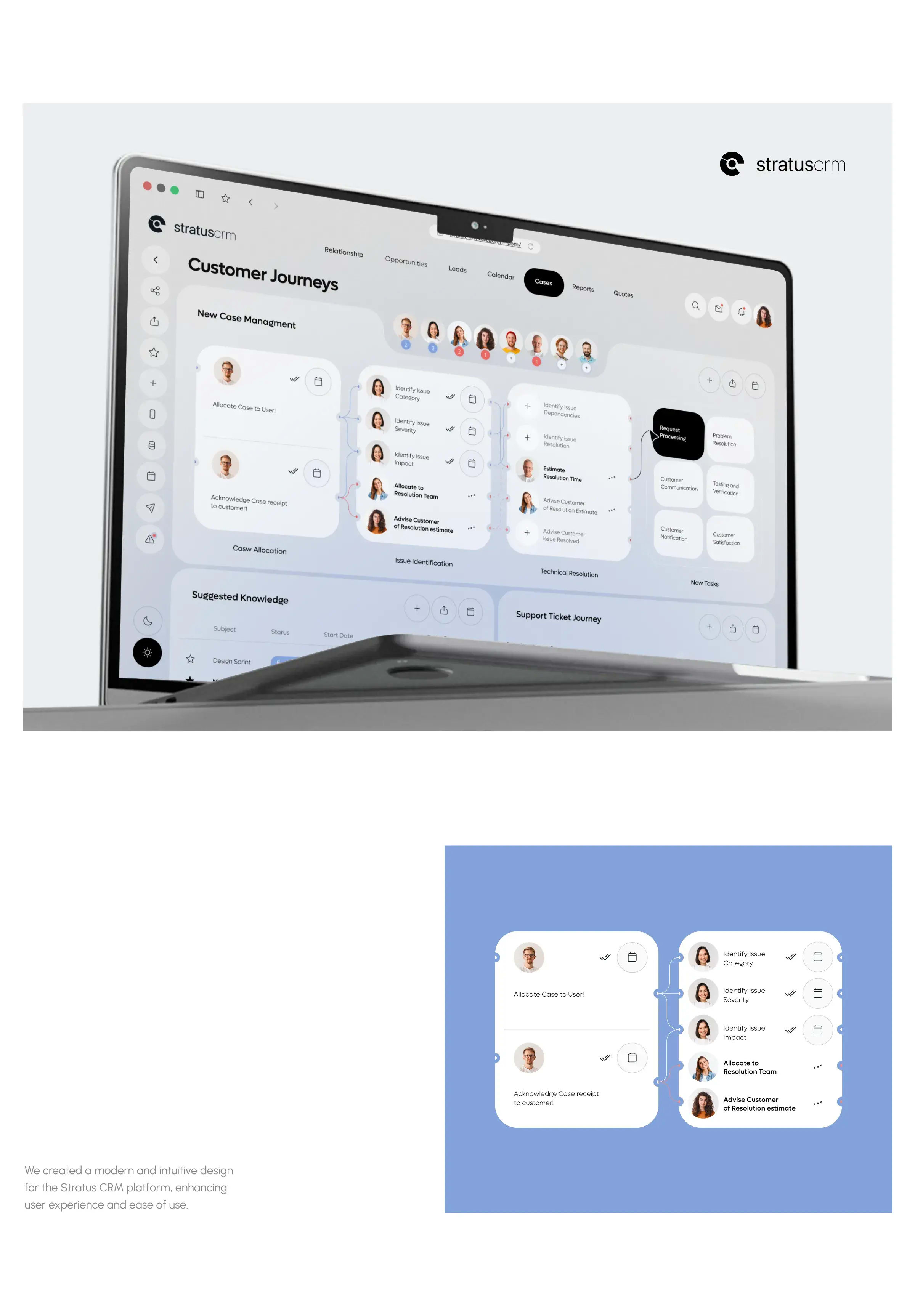 UI design screenshot of Stratus CRM SaaS application, showing management features or data.