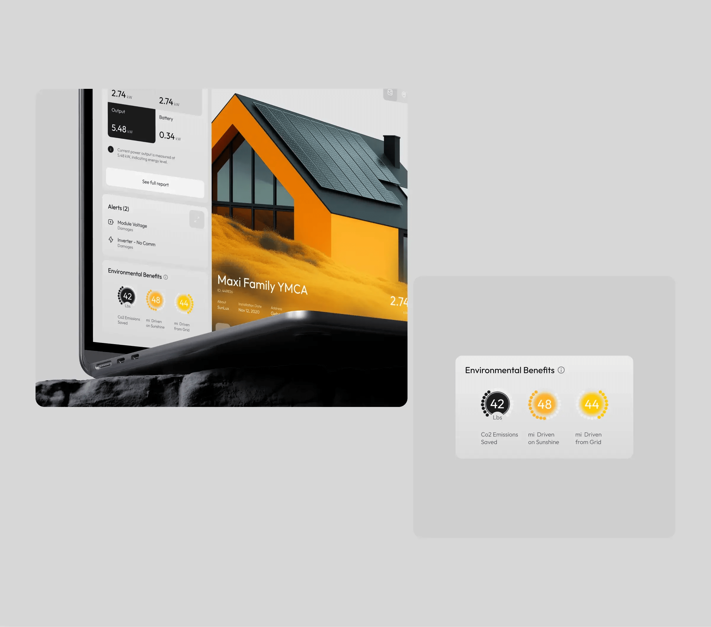 Screenshot showing the UI design of the renewable energy SaaS application.