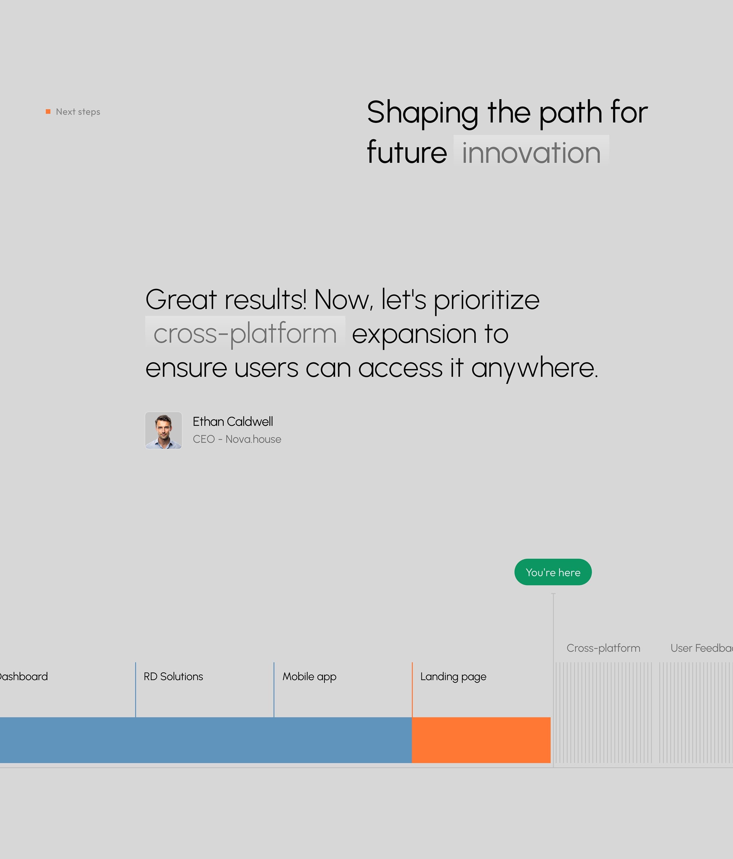 Screenshot of a diagram mapping areas like Cross-platform User Feedback Dashboard, Mobile app, and Landing page.