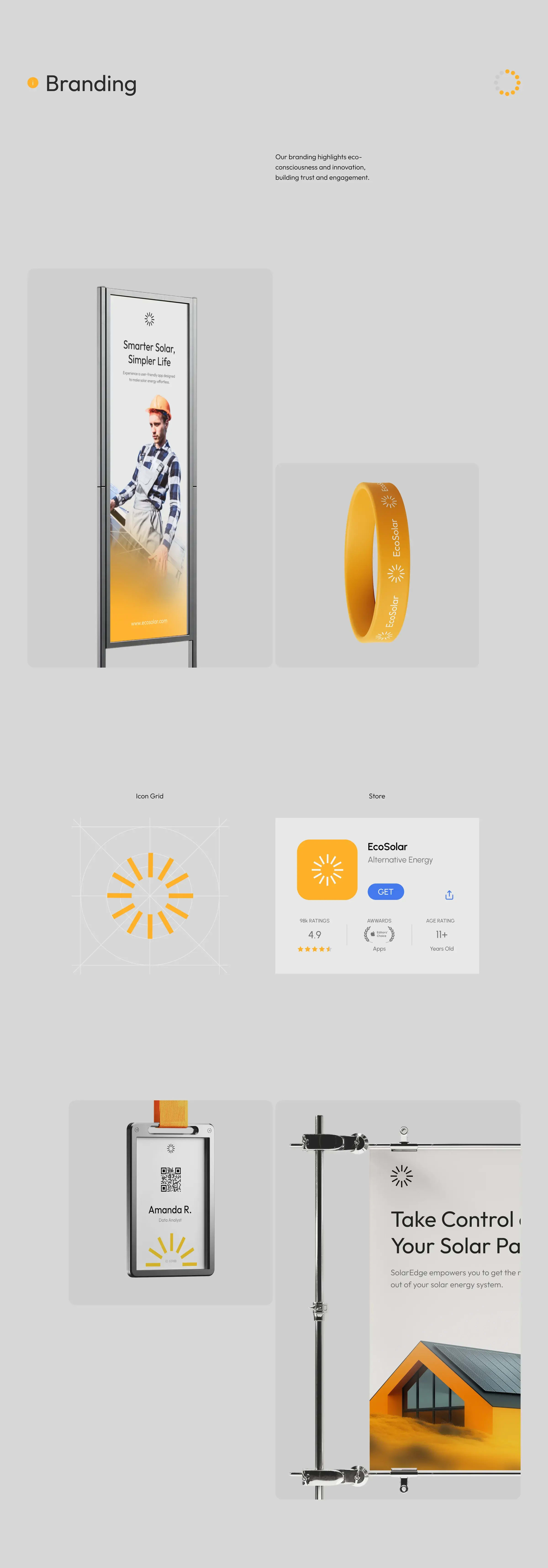 Graphic banner illustrating EcoSolar branding for renewable energy SaaS, showing a meter on a smartphone mockup.
