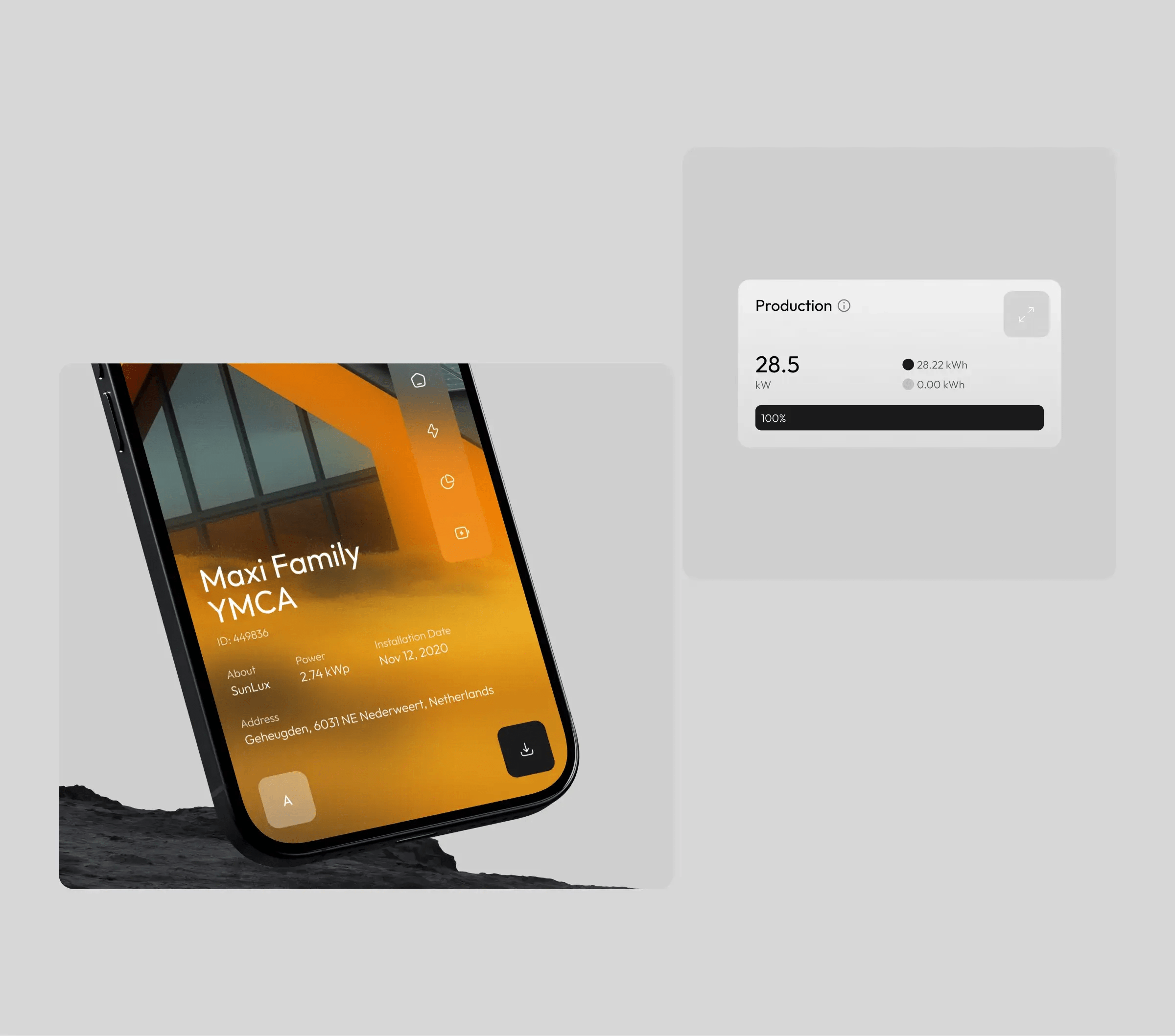 EcoSolar renewable energy SaaS mobile app interface, demonstrating the UX/UI design.