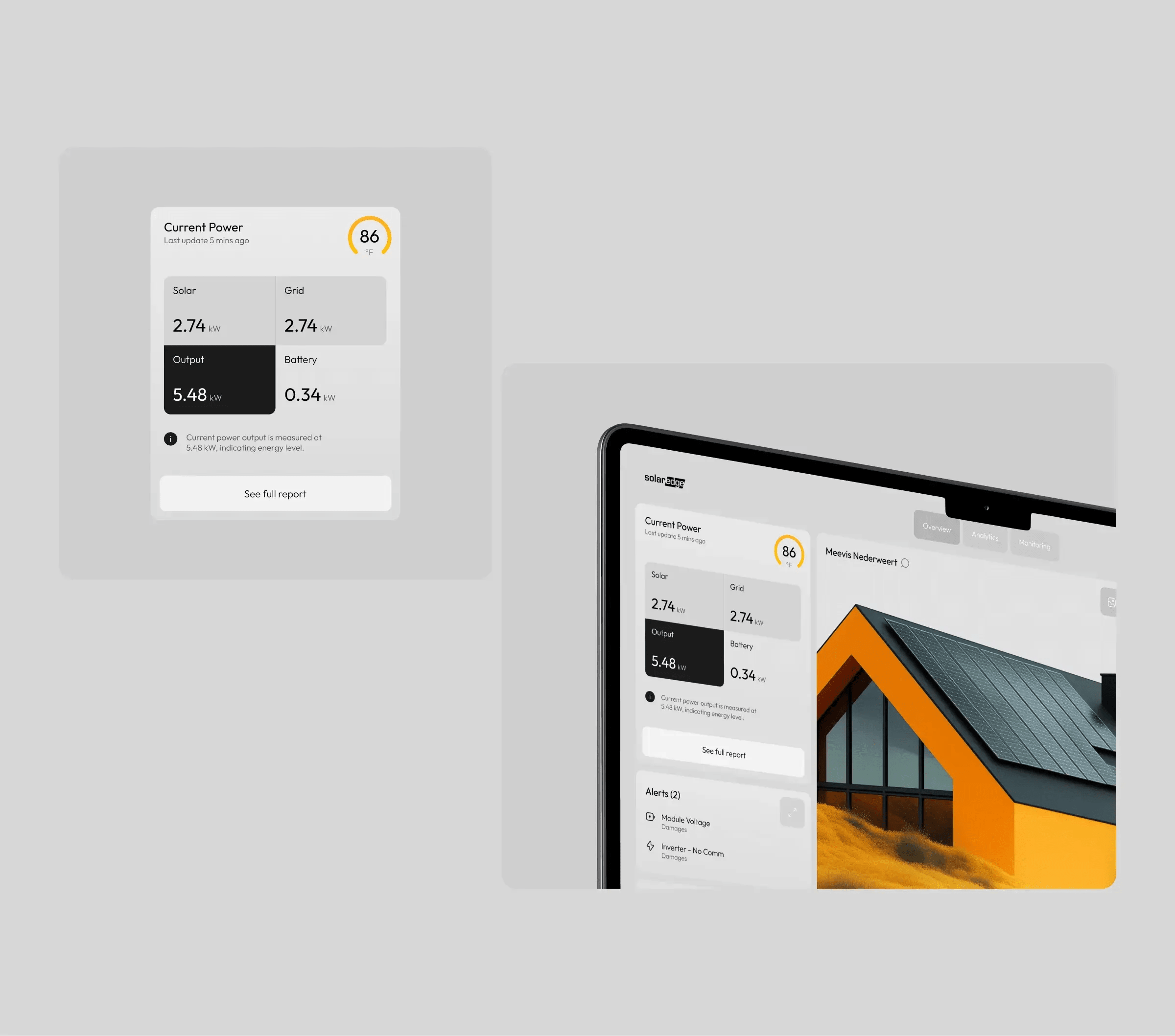 EcoSolar SaaS web interface showing renewable energy data, highlighting the UI design.