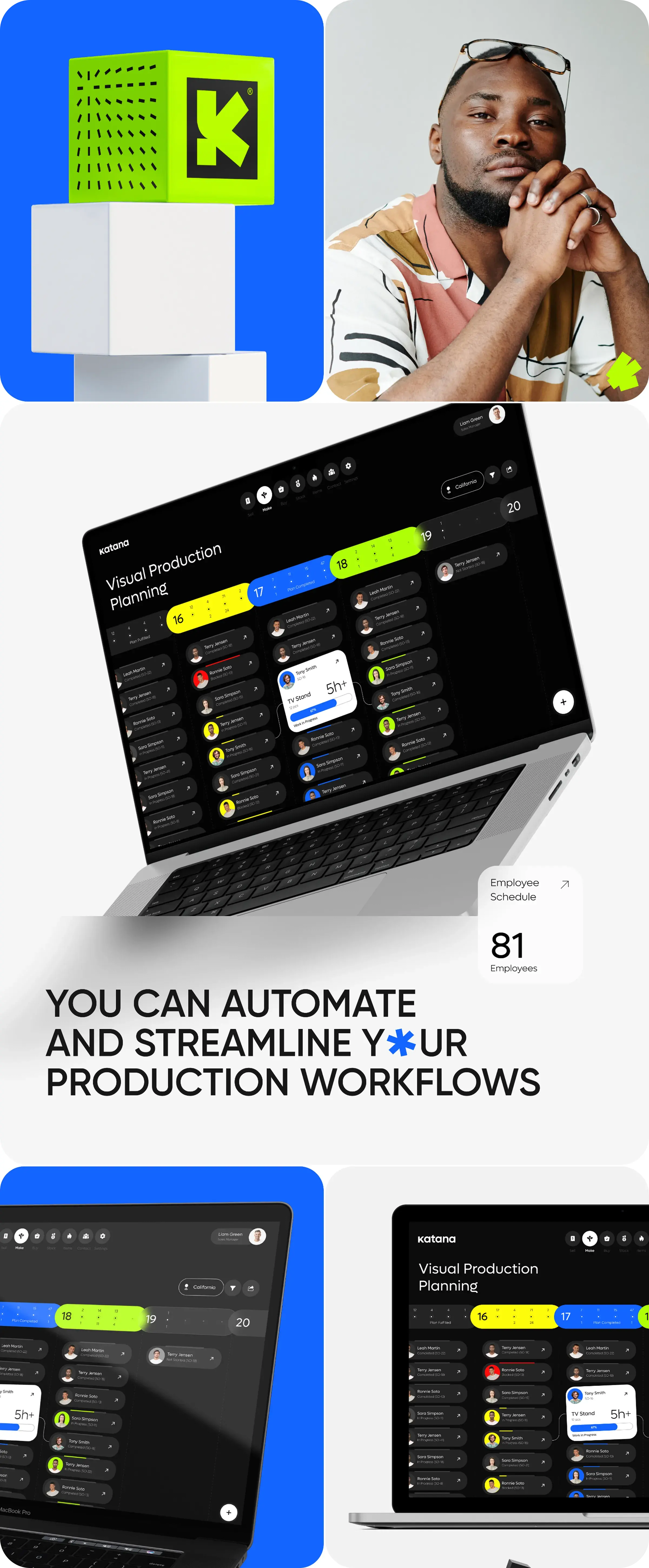 Screenshot of the Katana ERP software interface, highlighting its UI design and branding.