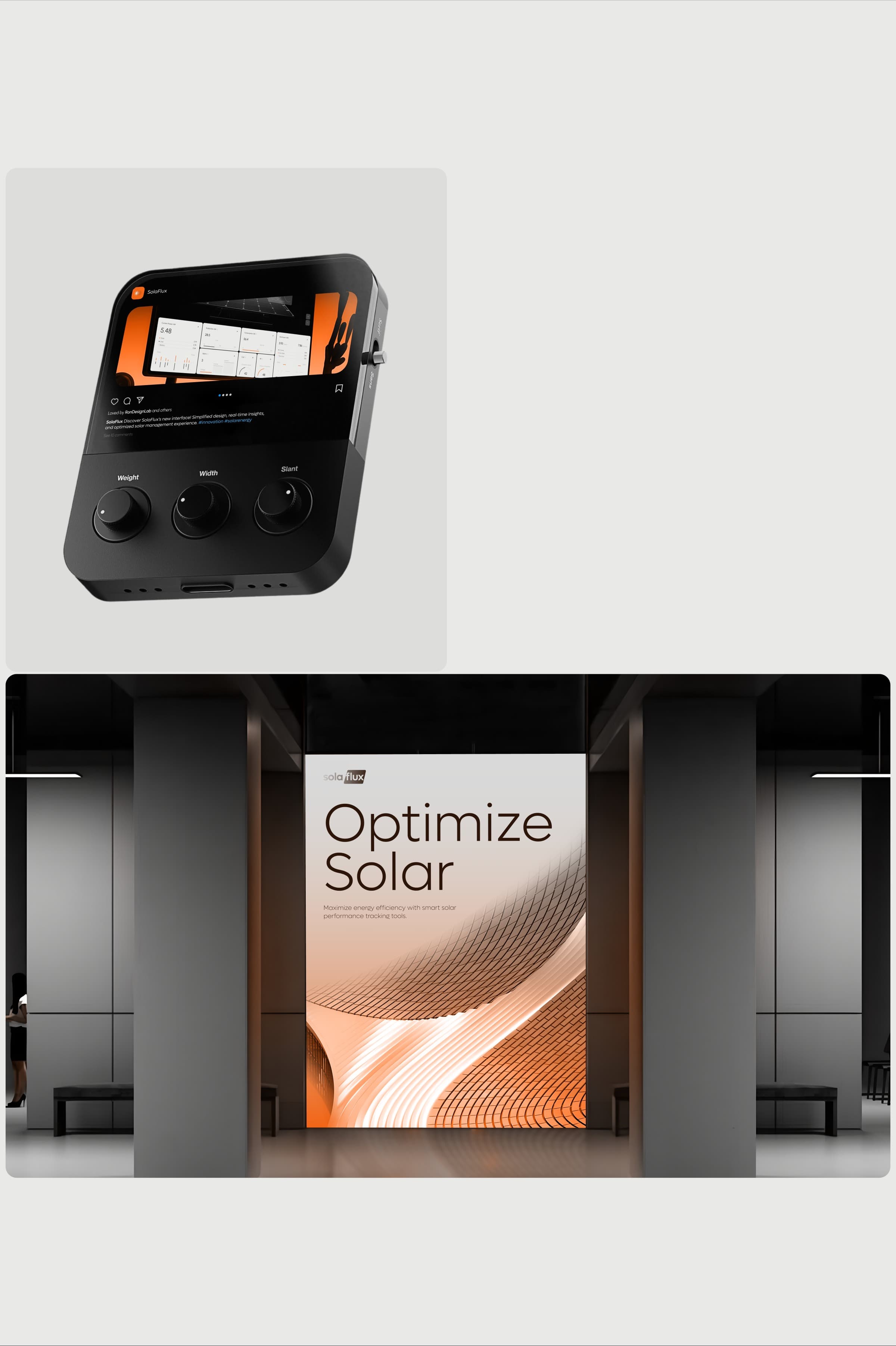 Visual design mockup of a technology app interface displayed on an electronic device.