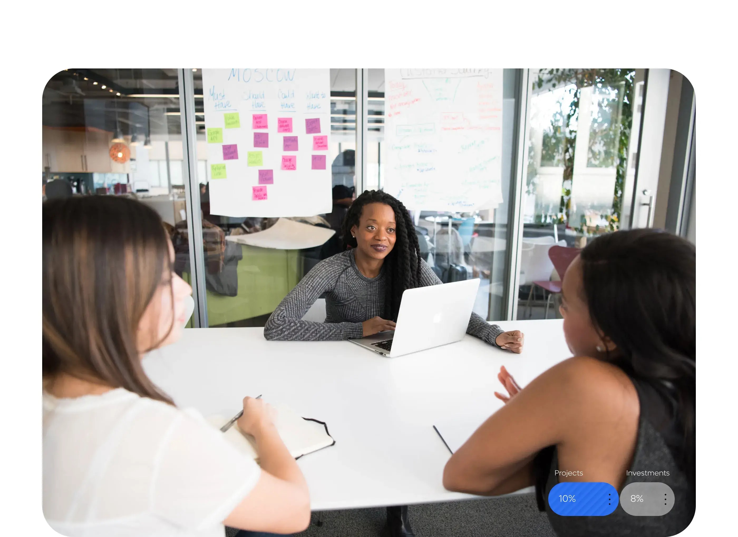 Startup team collaborating on web application UX/UI design.