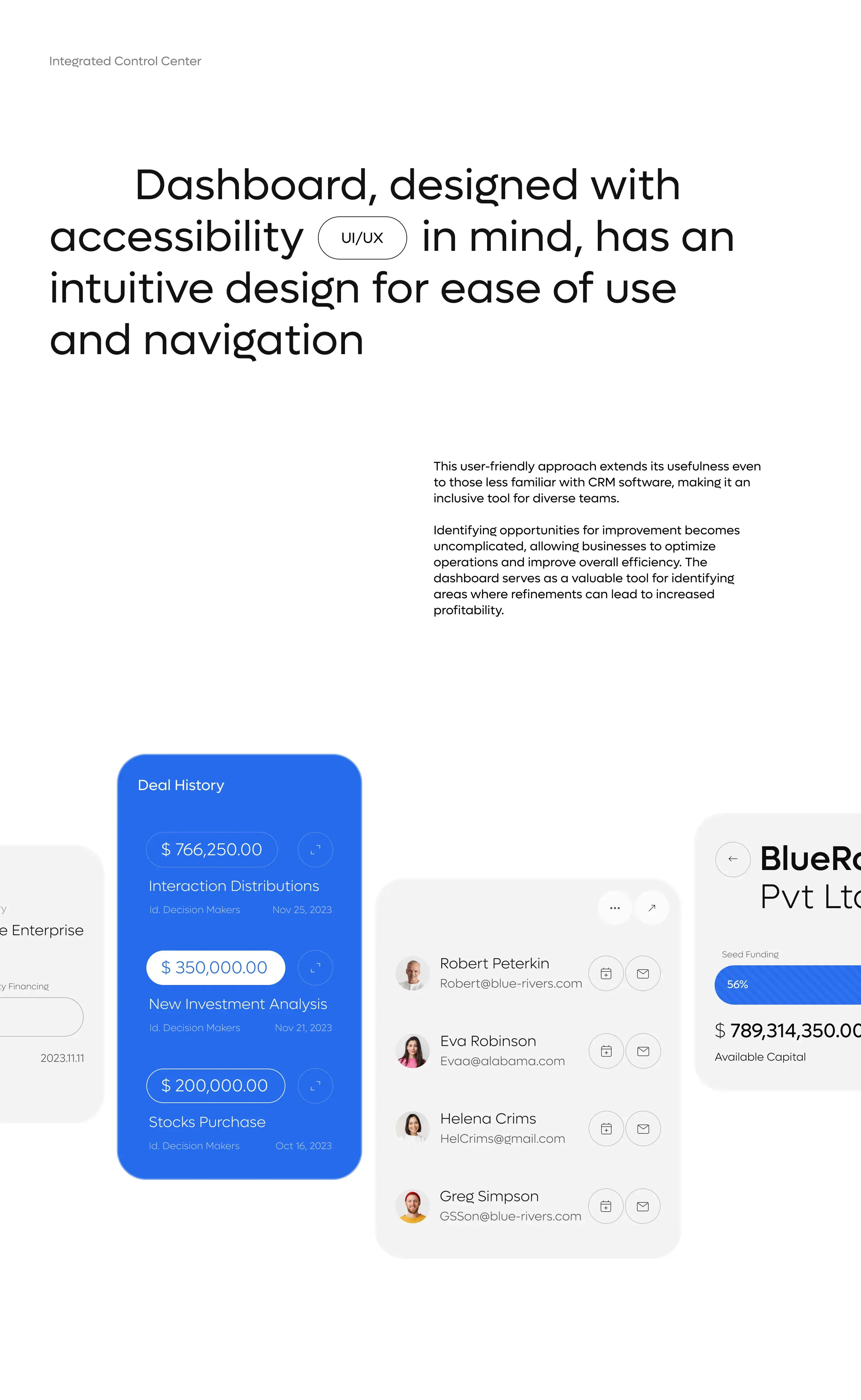 Screenshot of a CRM web application user interface design.