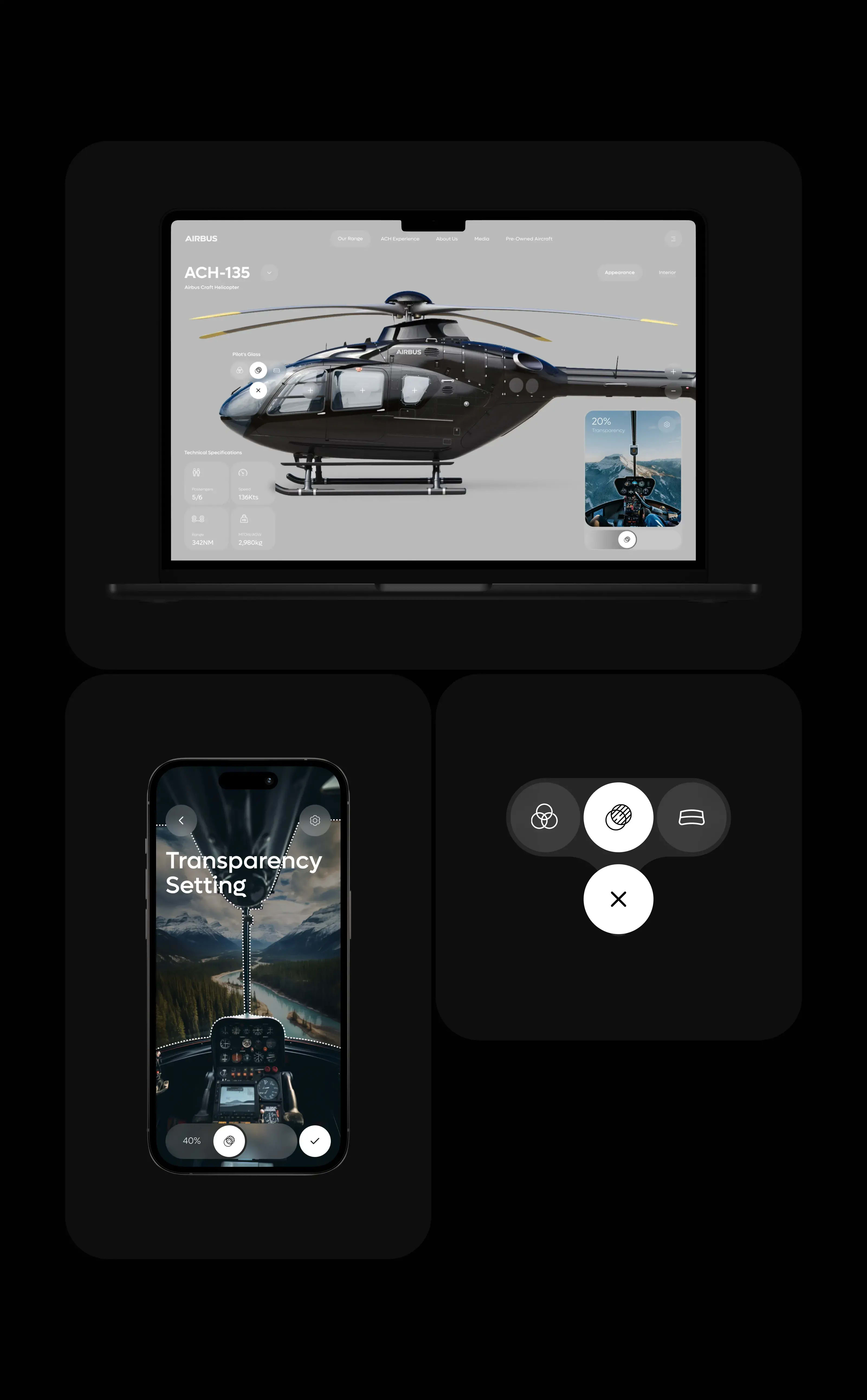 Screenshot of a vehicle configurator desktop app showing a helicopter.