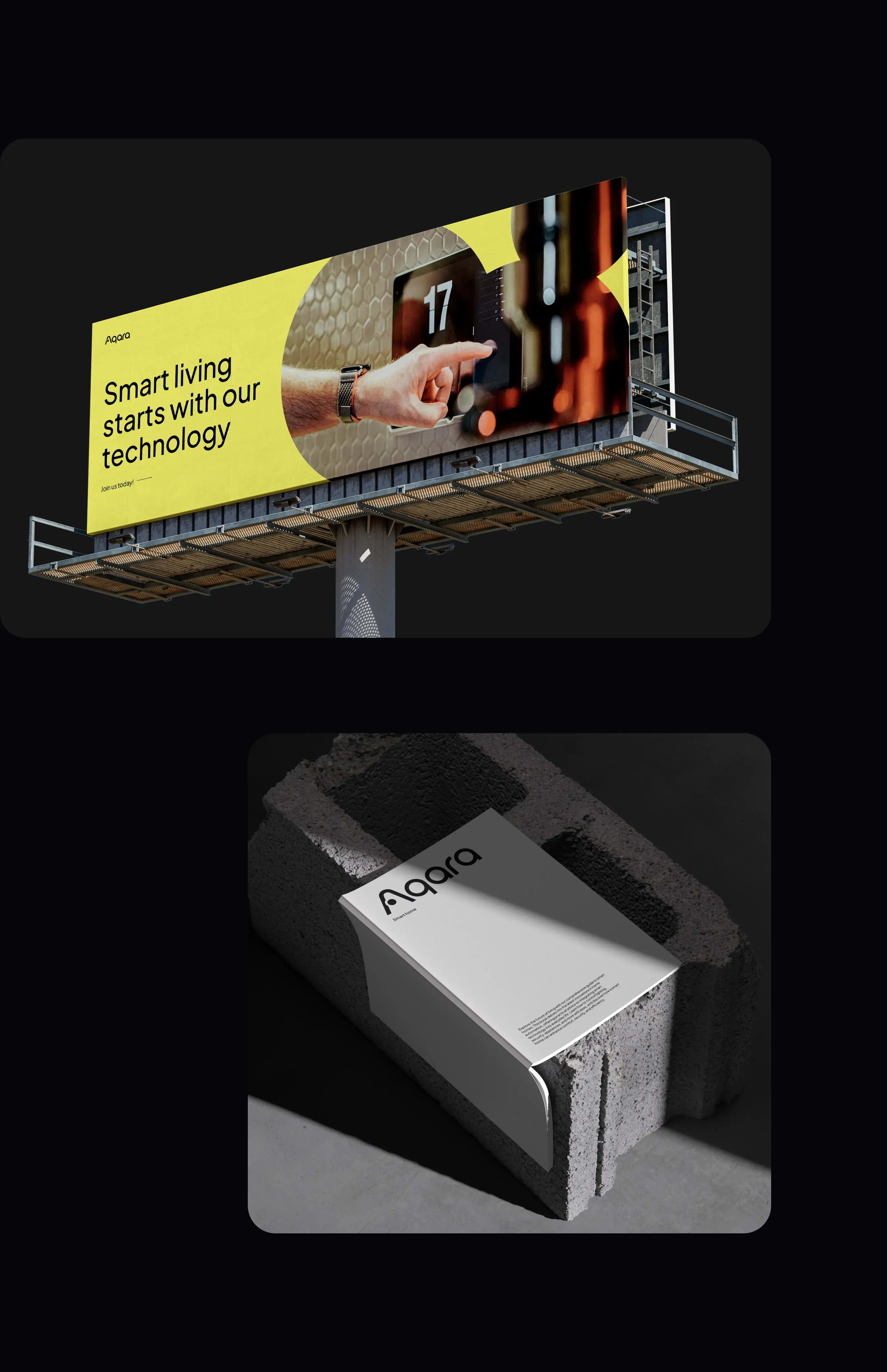 Visual design materials and packaged smart home products on a table, context for smart home app UI/UX.