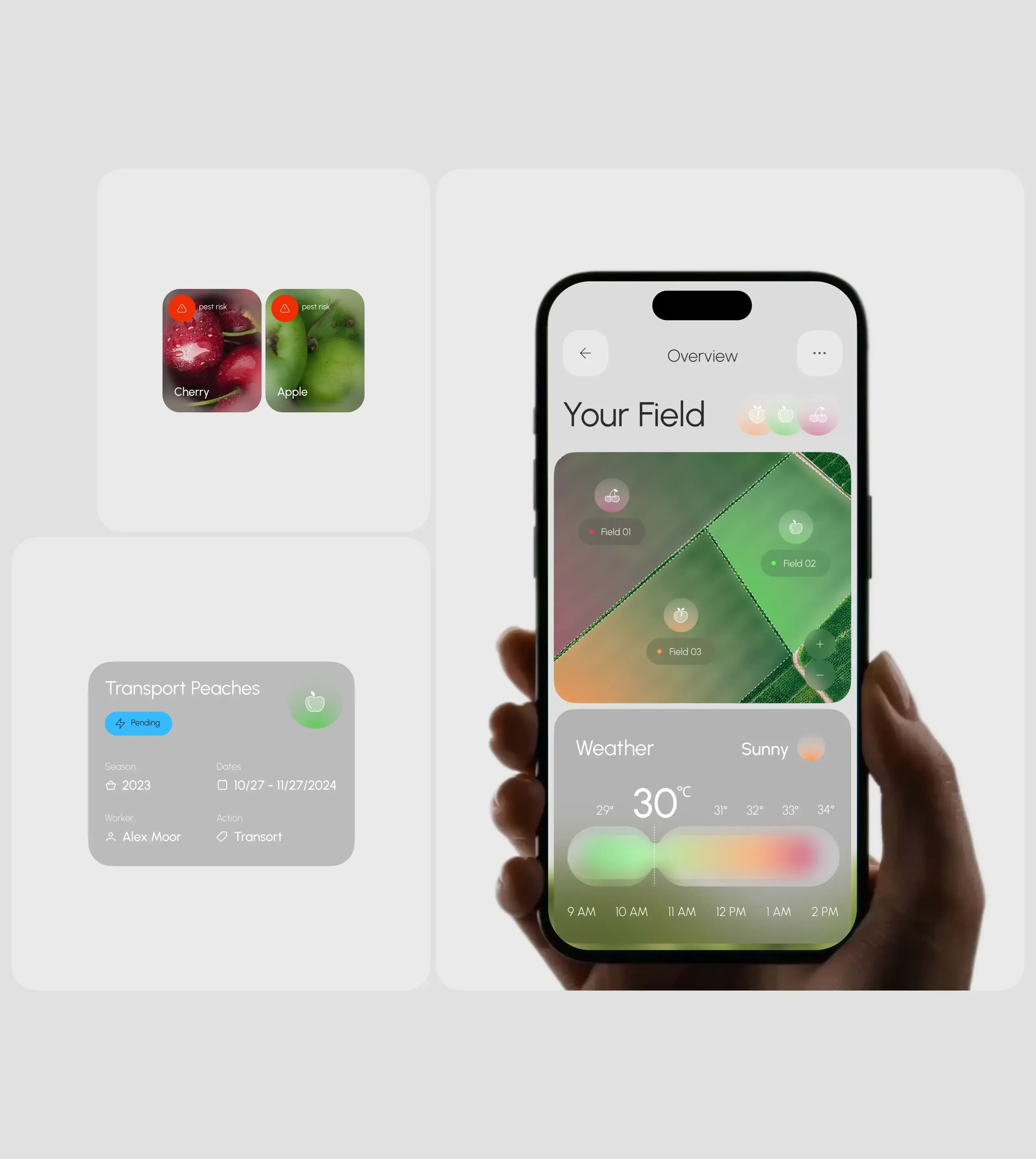 Screenshot of the agridflow farming SaaS mobile app UI on a phone.