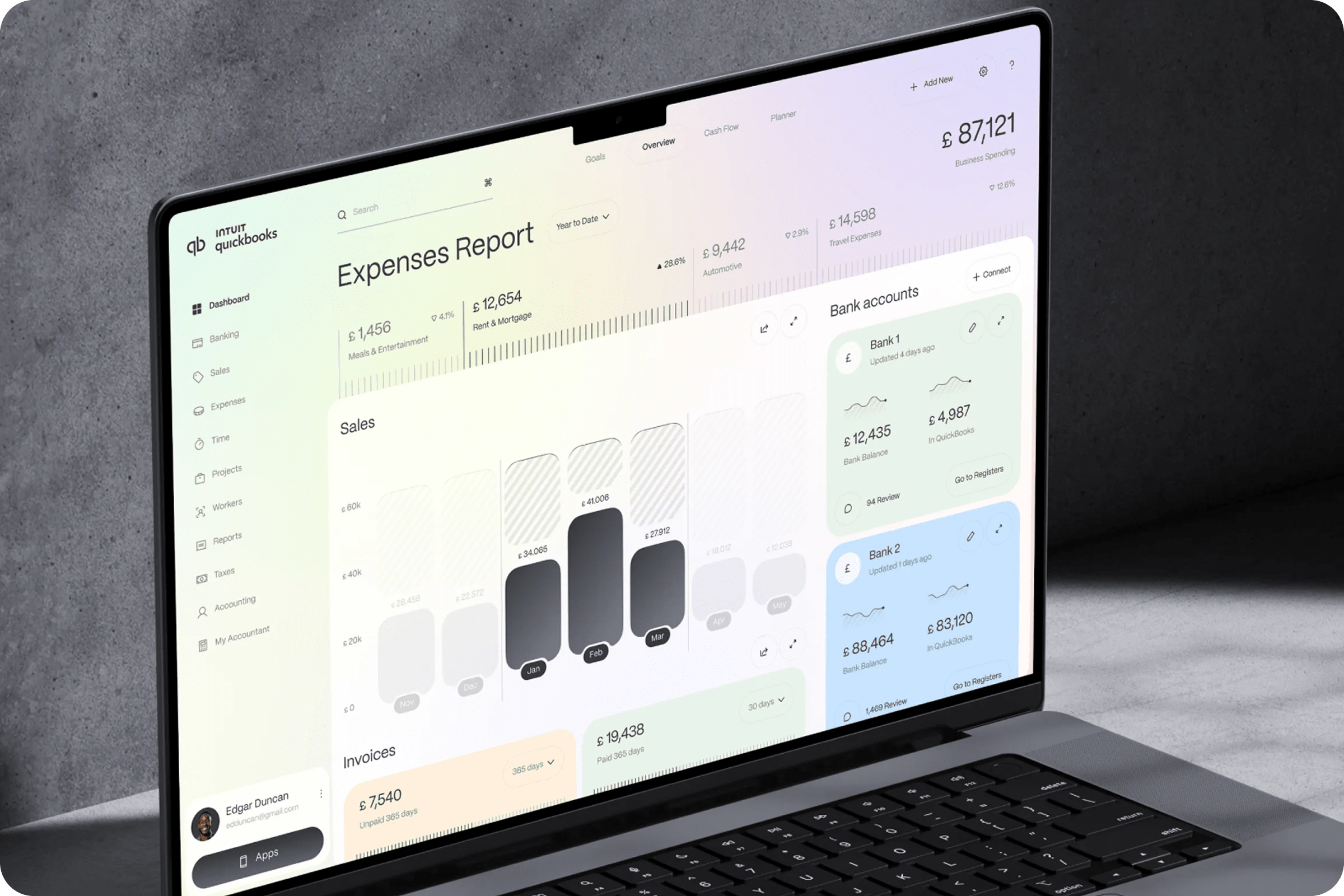 QuickBooks CRM Dashboard UI Design