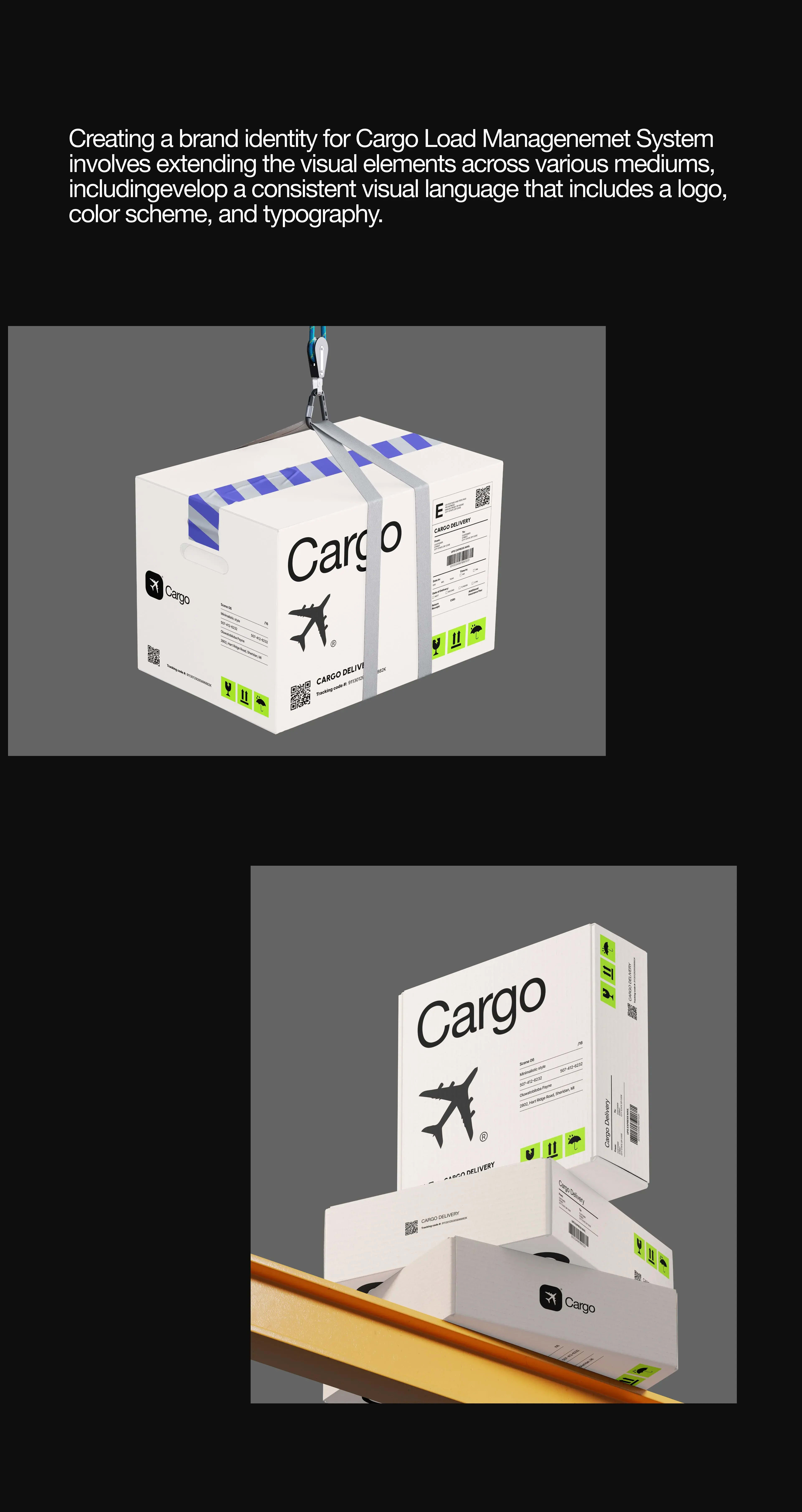 Graphic design showing cargo packaging and boxes for a SaaS TMS.