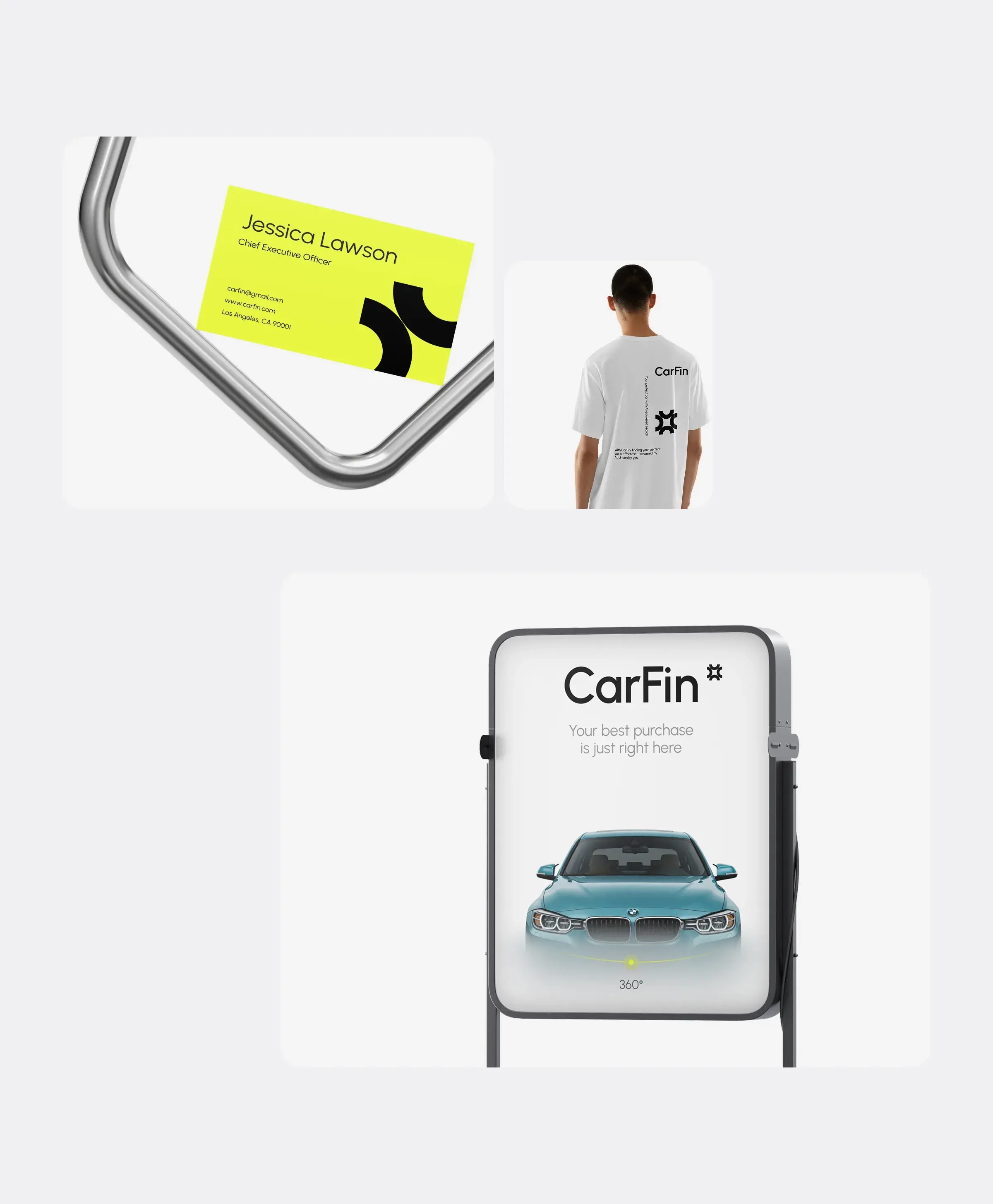 Concept interface showing a car for the Carfin AI search assistant.