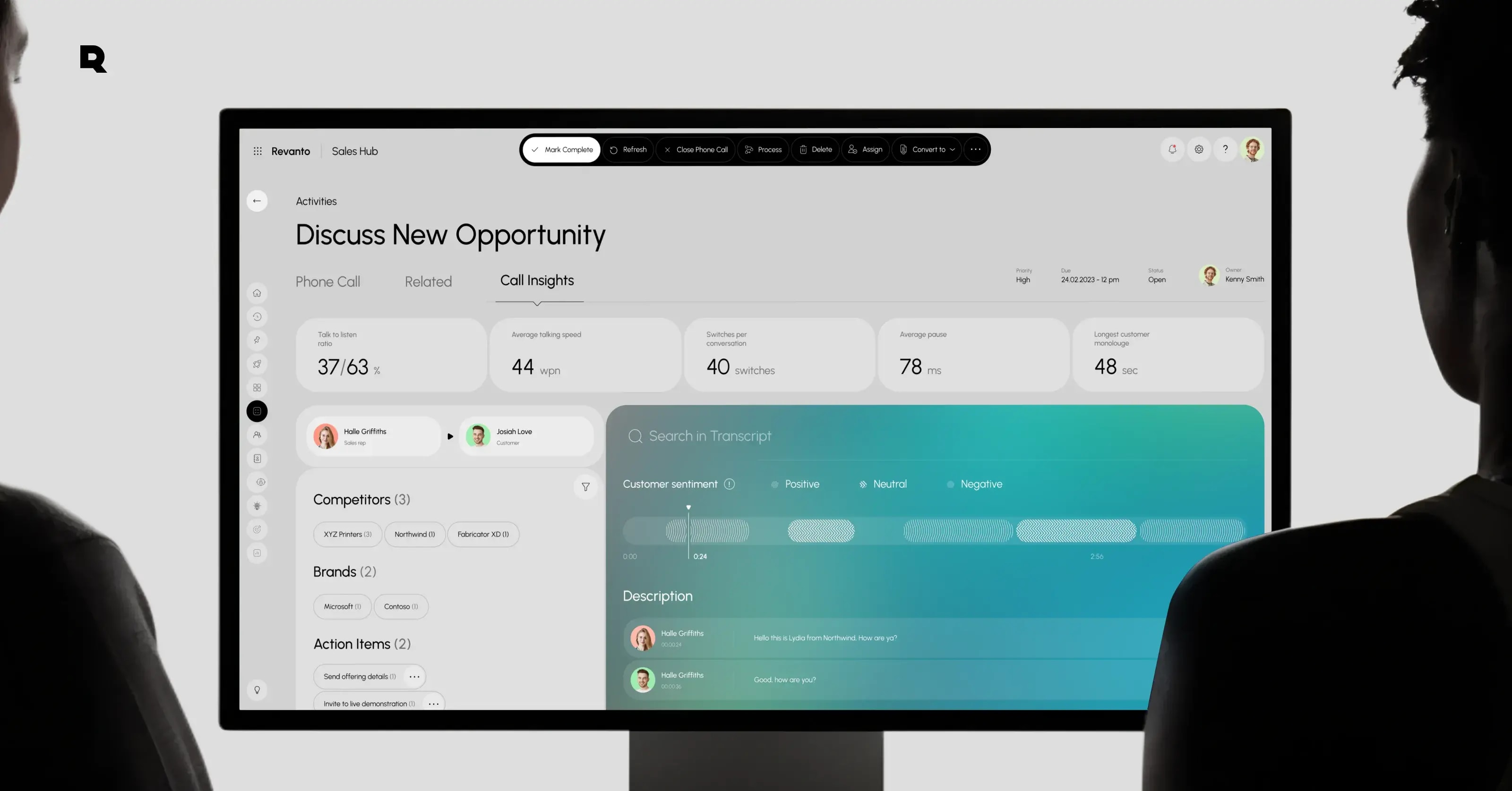 Revanto Sales SaaS CRM desktop application interface shown on a large monitor.
