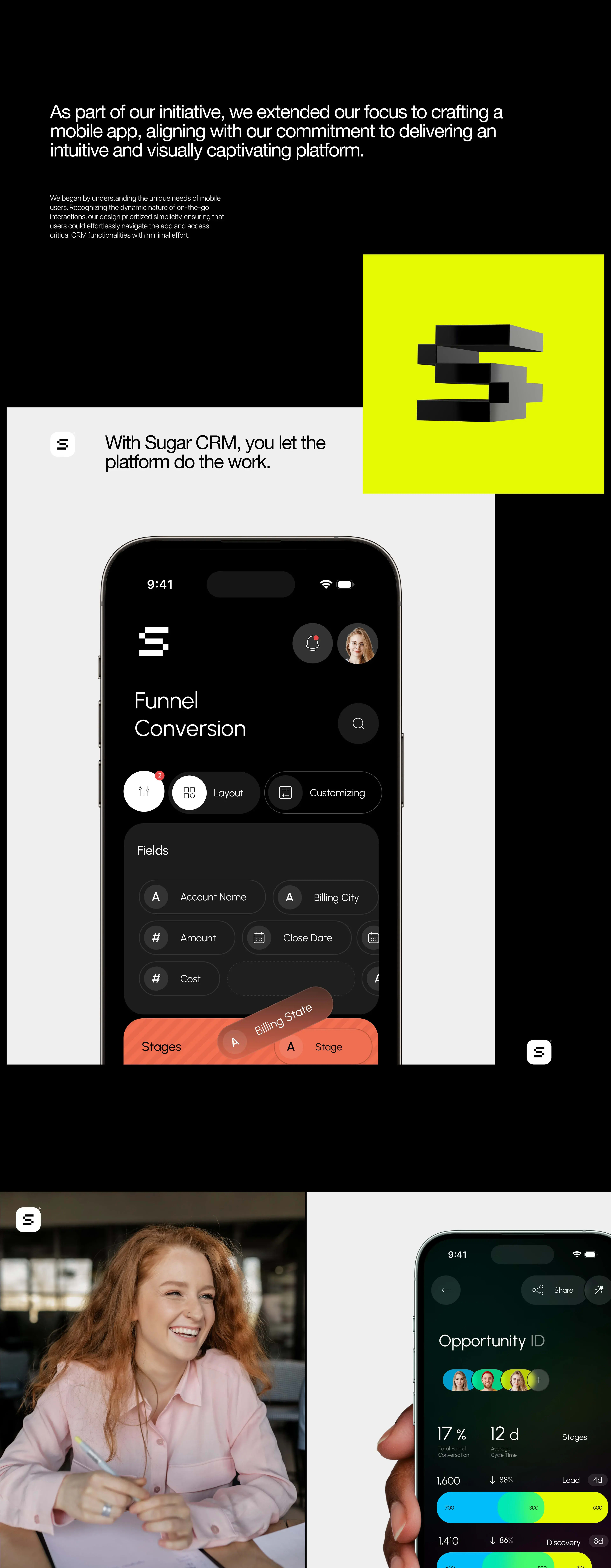 Screenshot of an enterprise CRM mobile interface showcasing the application's design.