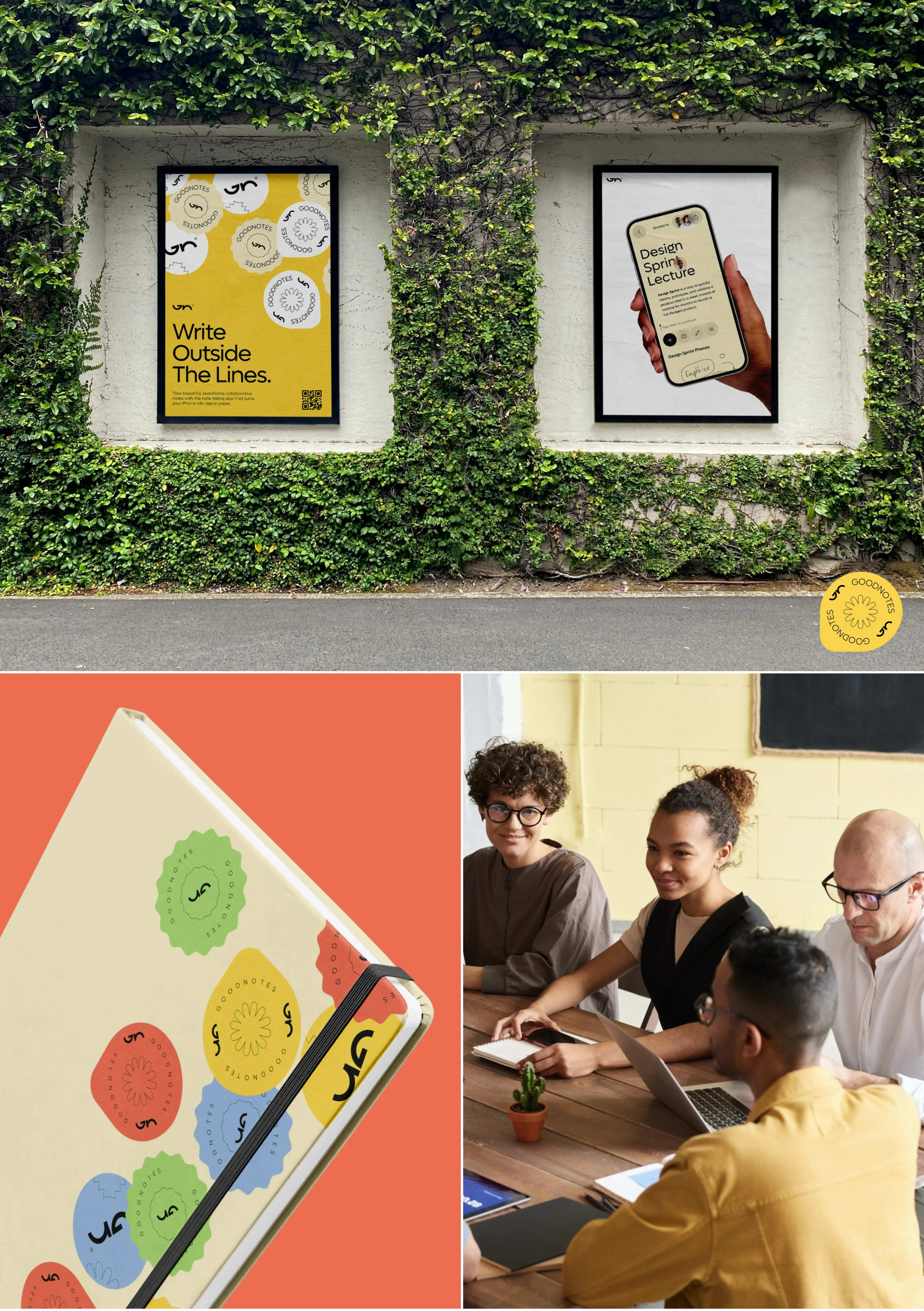 Graphic design mockup on a poster, part of the Goodnotes branding case study.