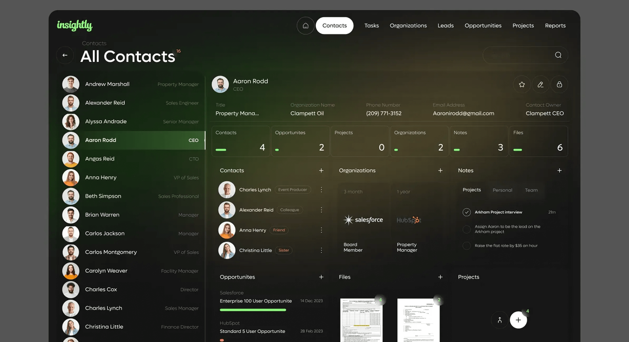 Insightly CRM - Contact Information Dashboard