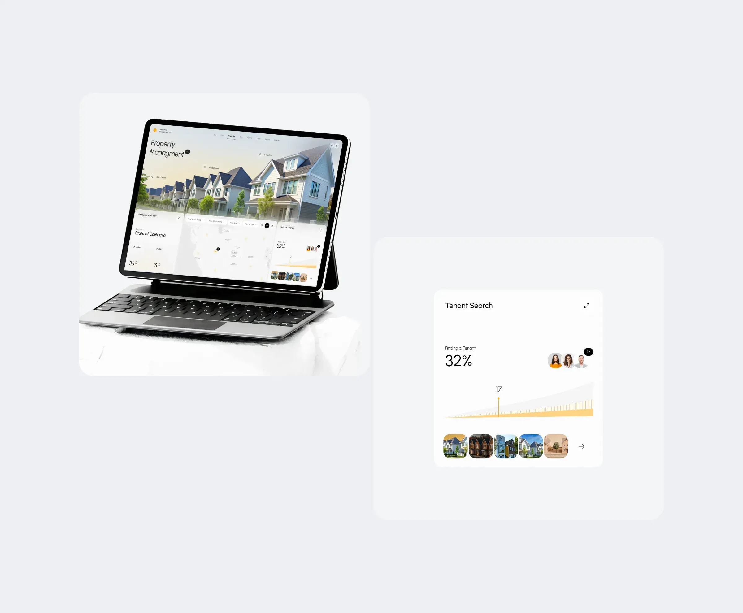 Screenshot of the 'Property Management Intelligent Assistant' real estate SaaS interface.