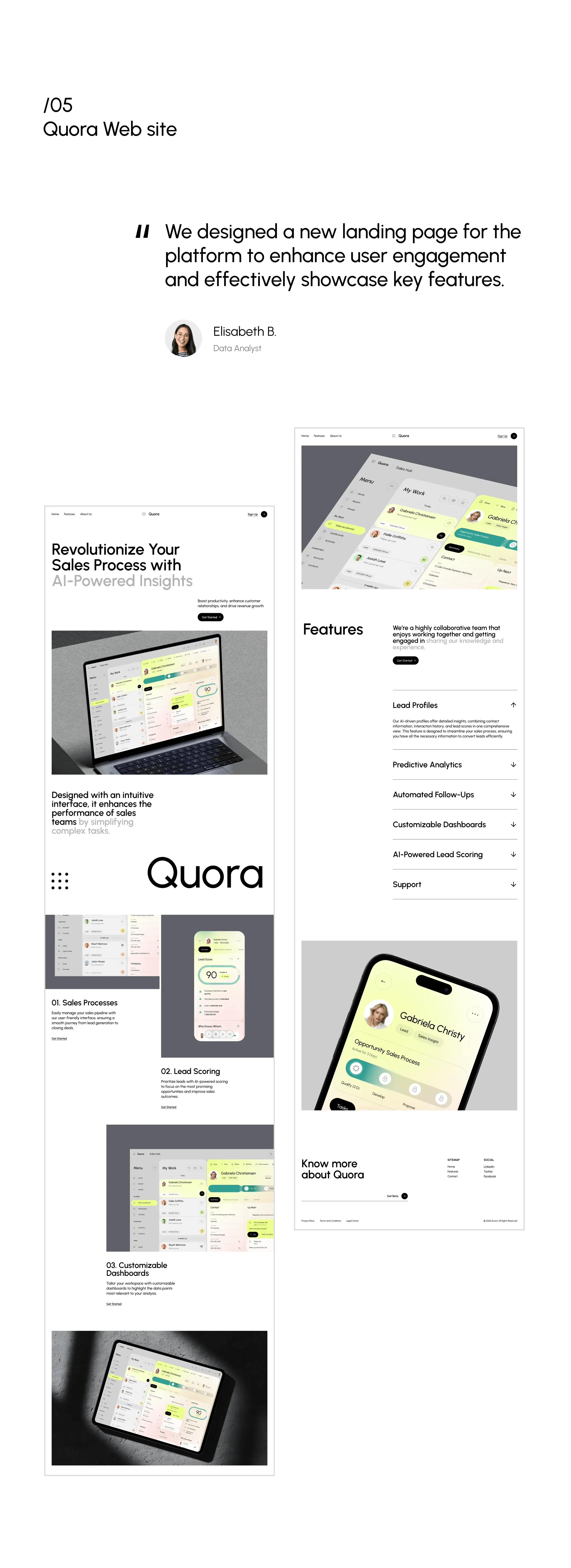 Screenshot of UI/UX design for a SaaS CRM web application on a laptop.