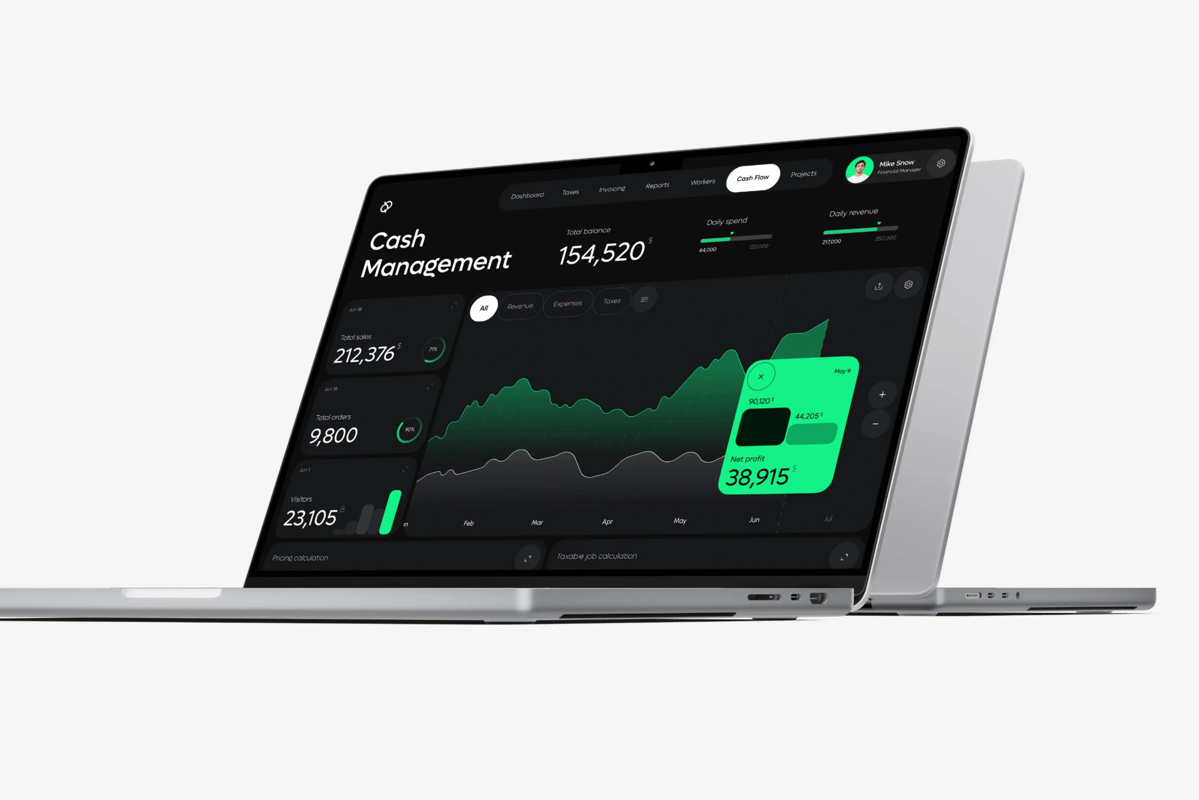 Laptop representing technology used for finance and ERP services.