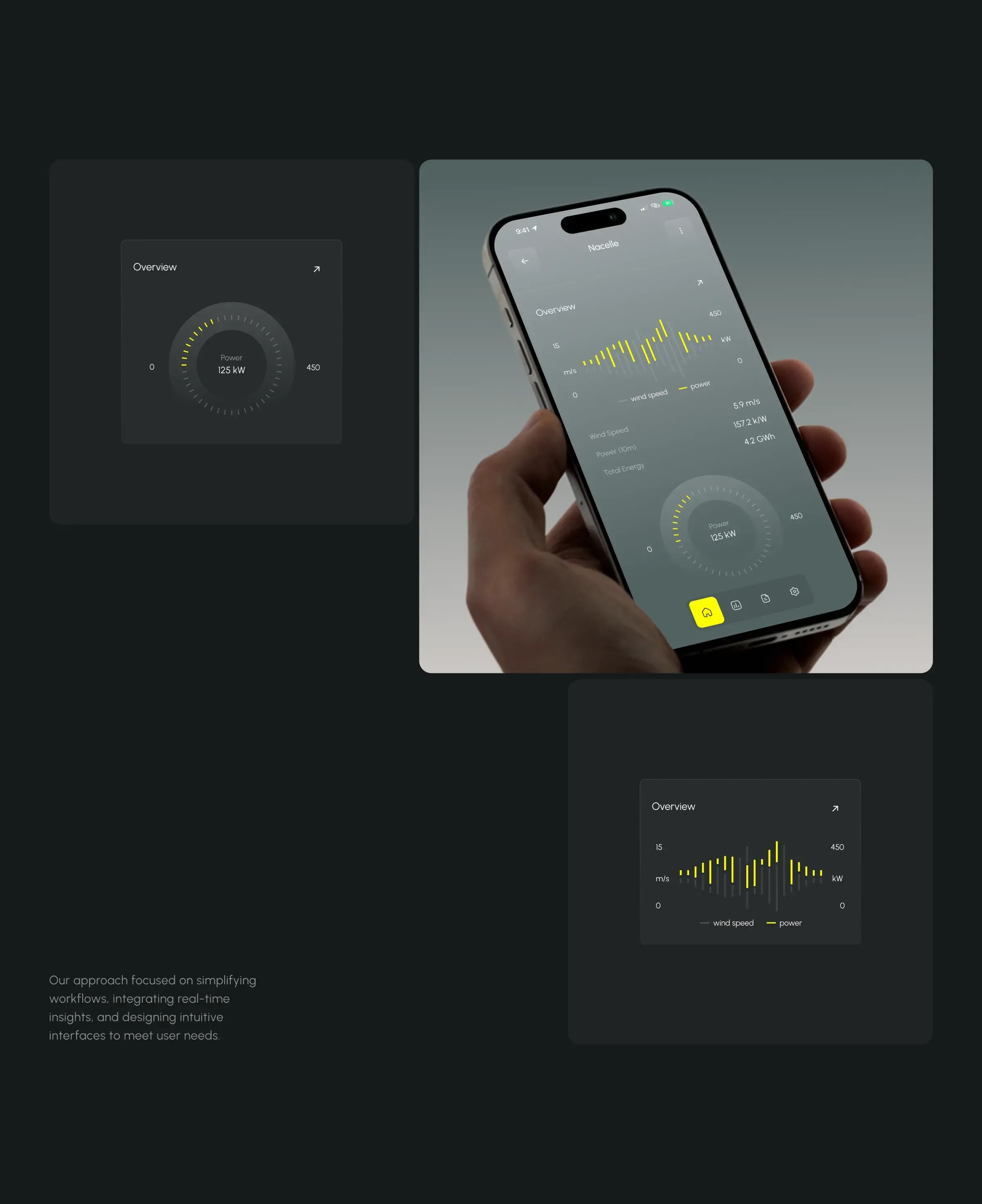Screenshot of a mobile app interface for windfarm SaaS, showcasing UI design.