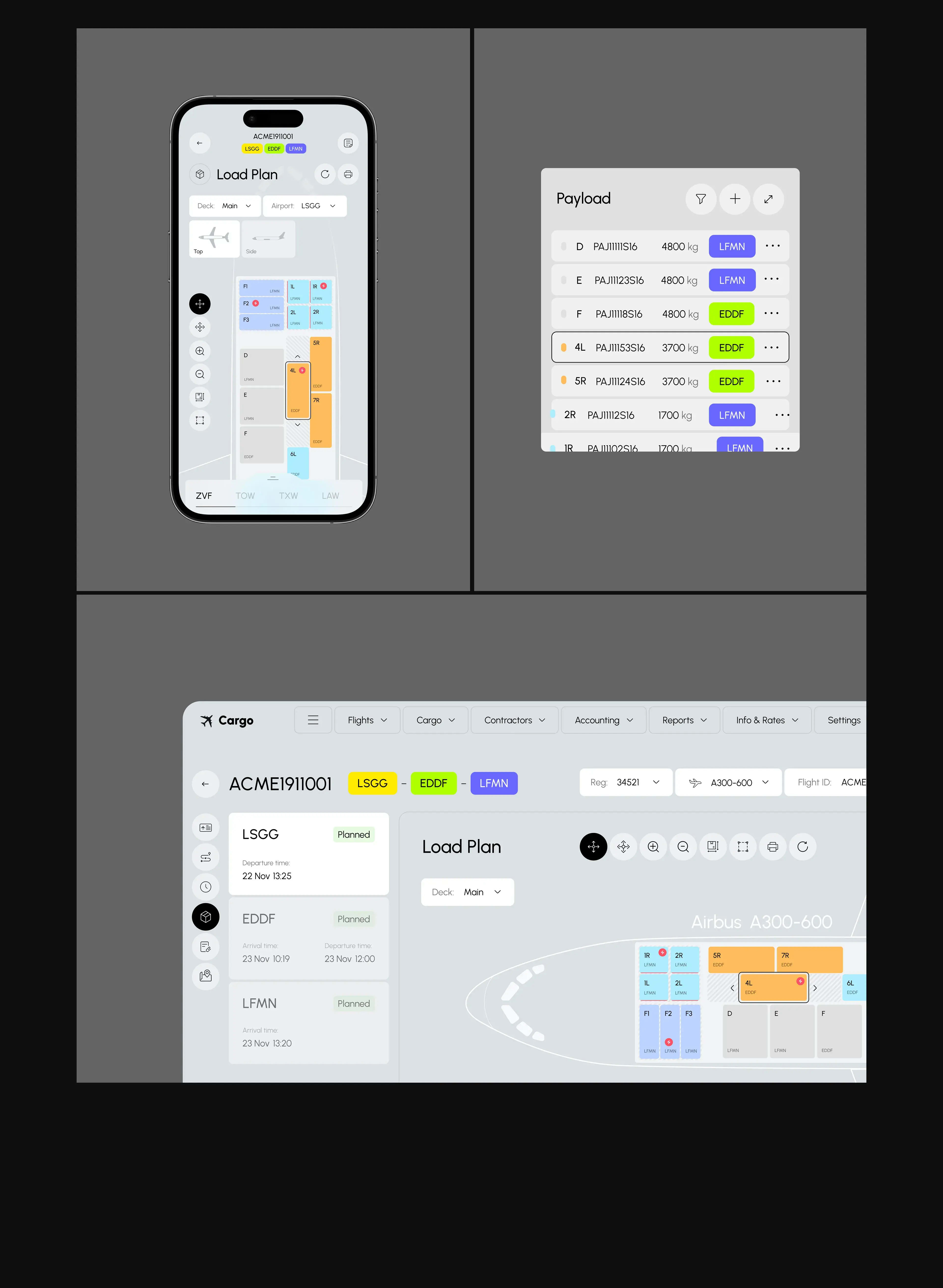 Screenshot of a cargo TMS web application interface on a mobile phone.