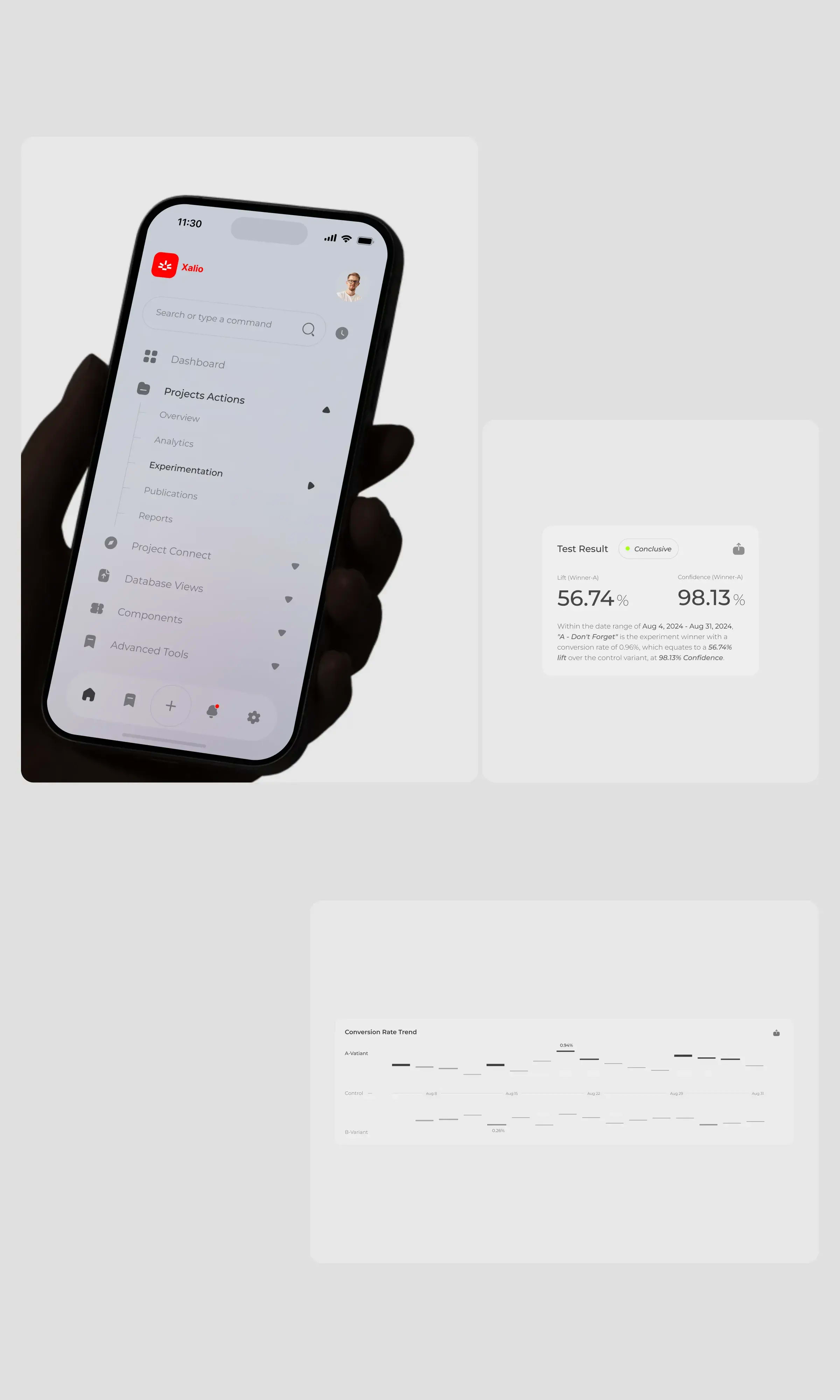 Screenshot of a mobile app UI design on a phone, relevant to A/B testing.