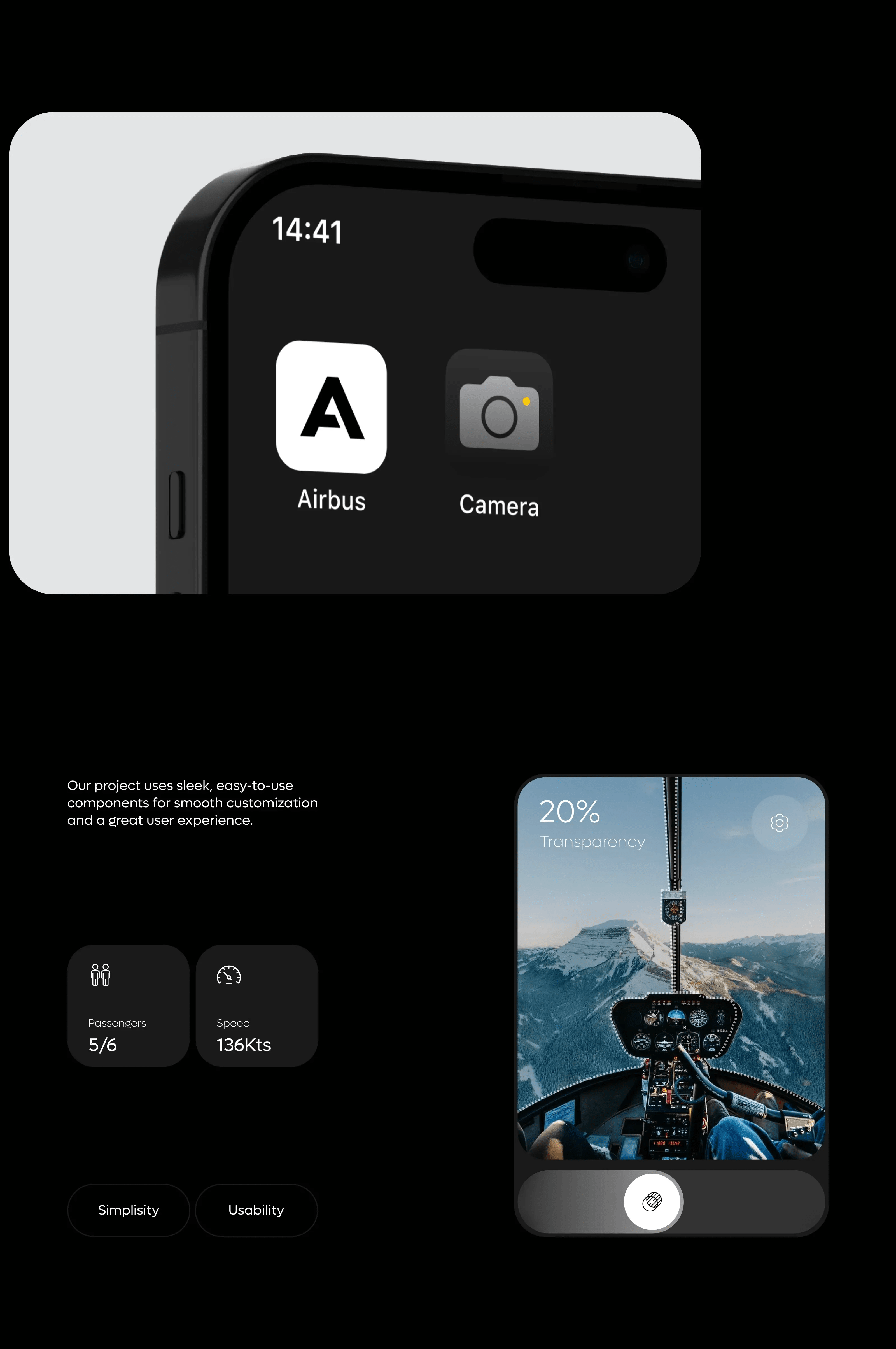 Screenshot of a mobile interface design for the Airbus configurator.