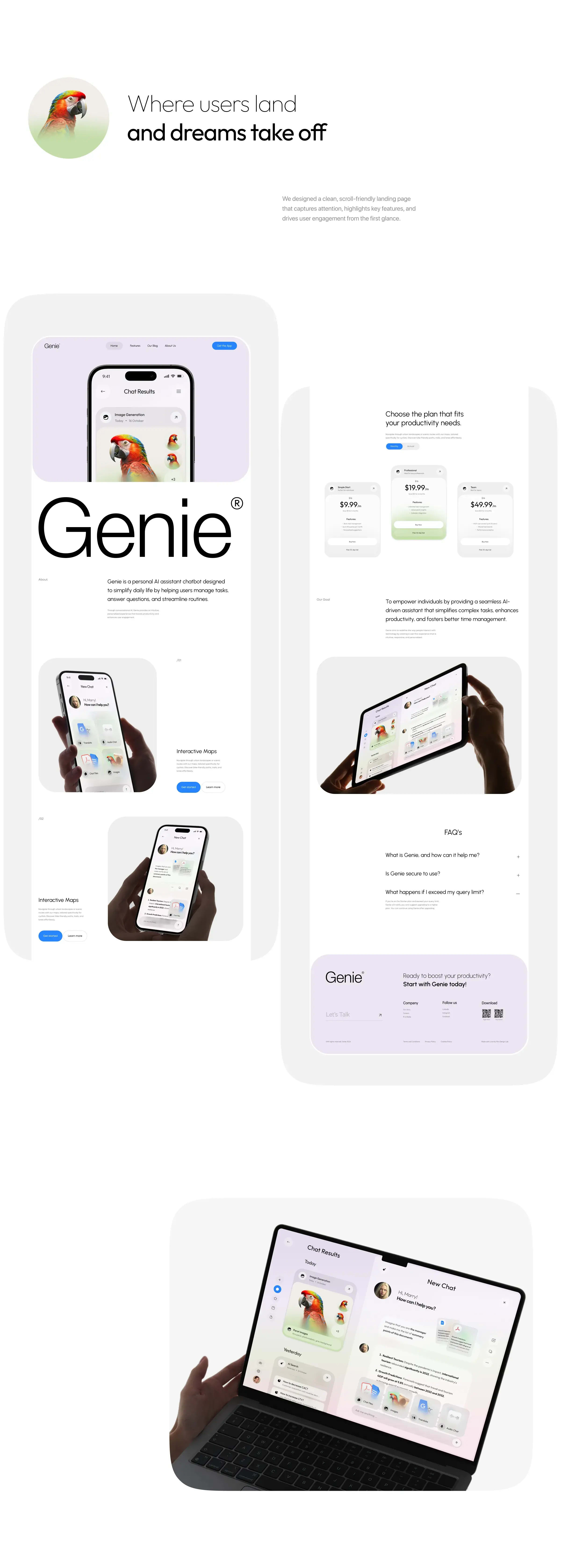 Screenshot of a mobile app UI for the Genie AI chatbot assistant.