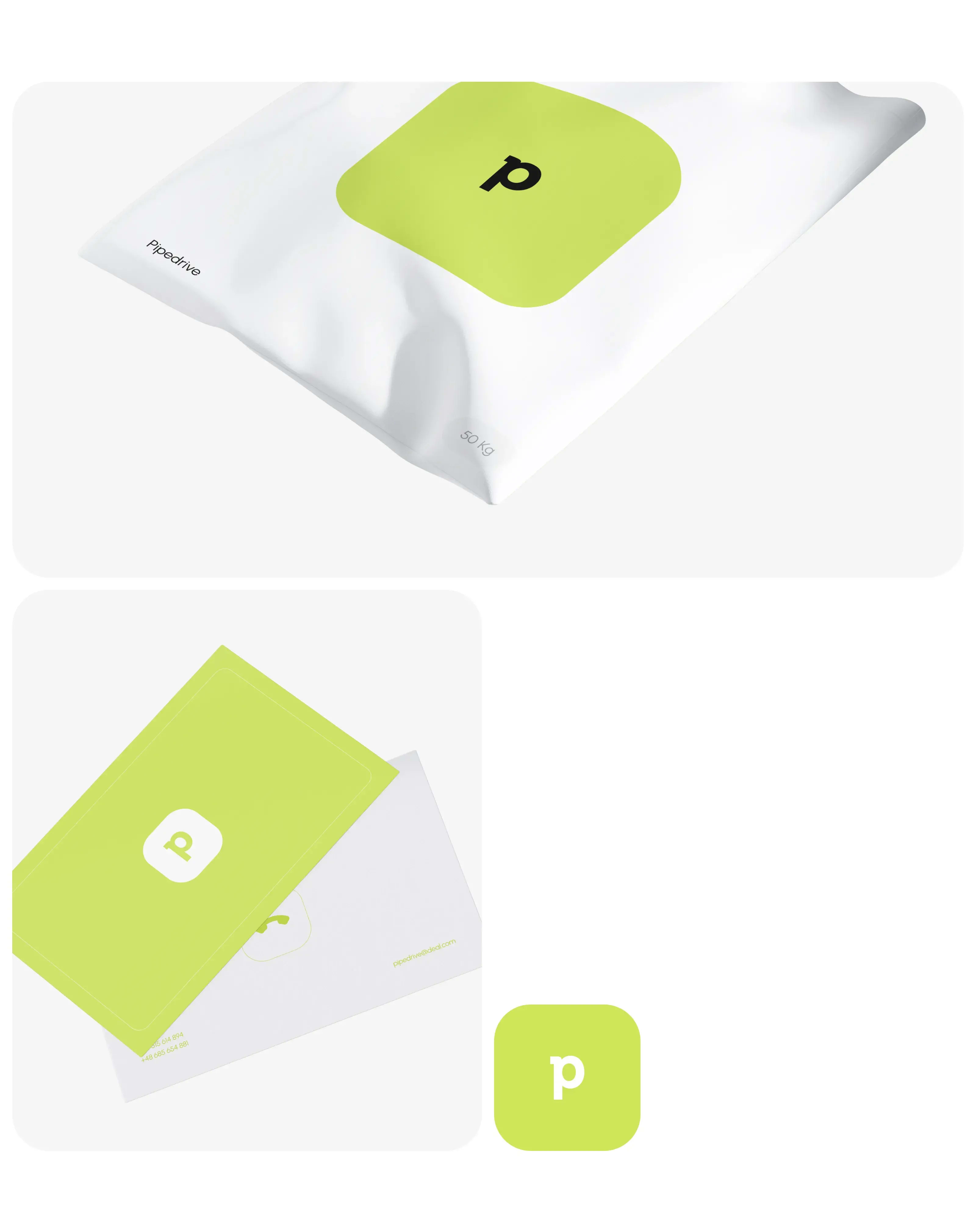 Graphic showing Pipedrive CRM contact details including phone and email.