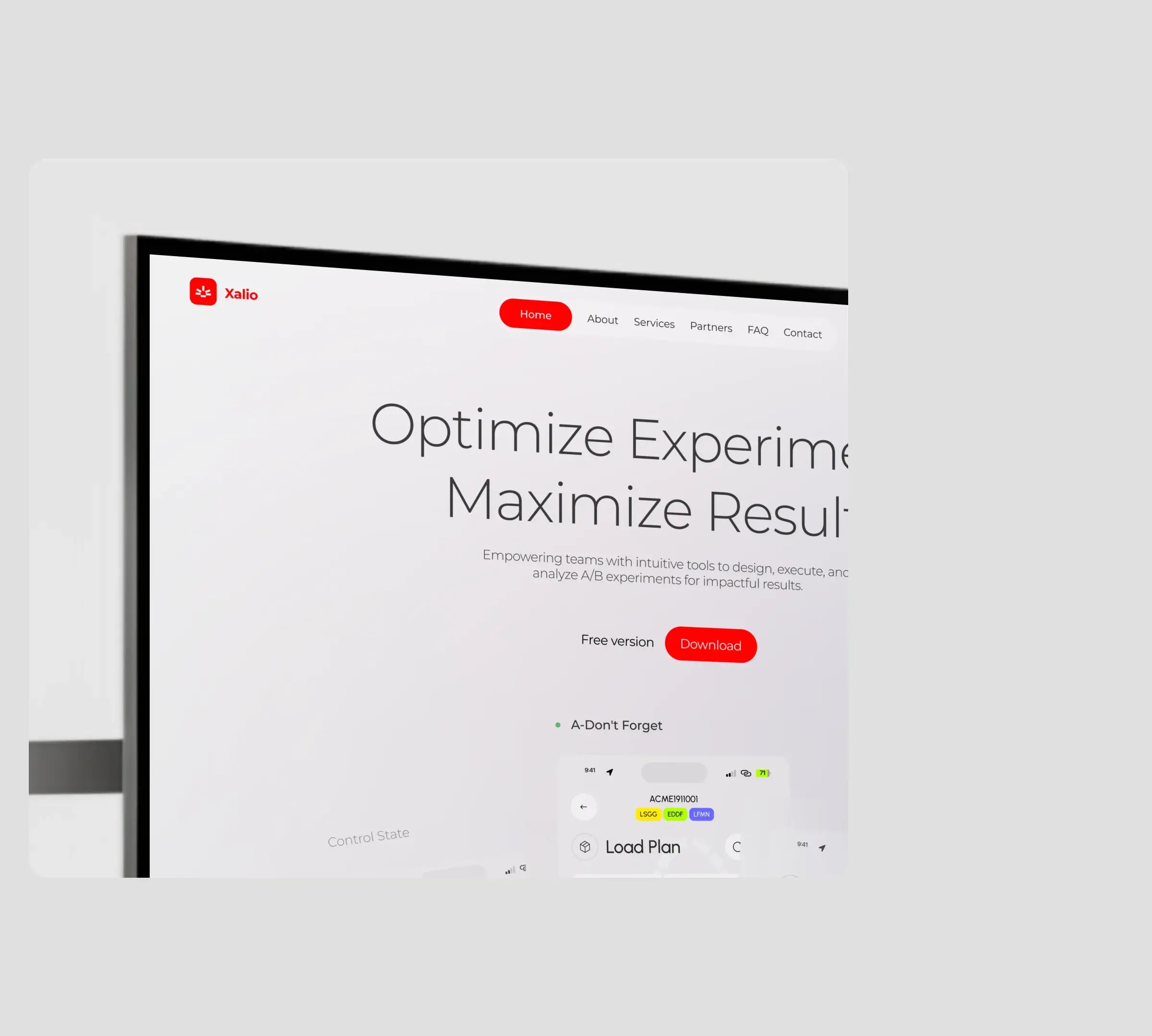 Screenshot of the Xalio SaaS A/B testing platform UI displaying performance metrics.