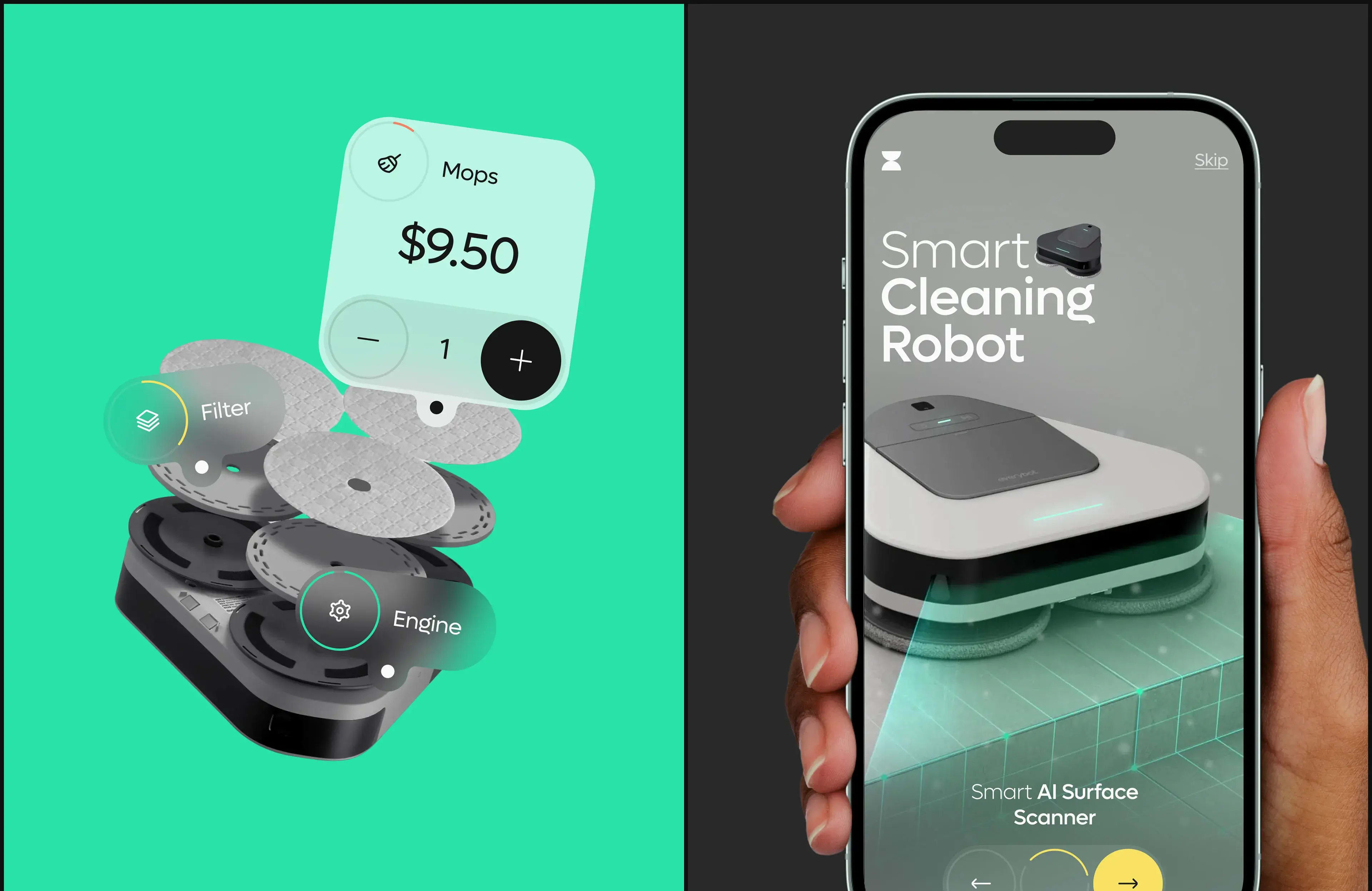 Screenshot of the everybot Smart Cleaning Robot mobile app interface.
