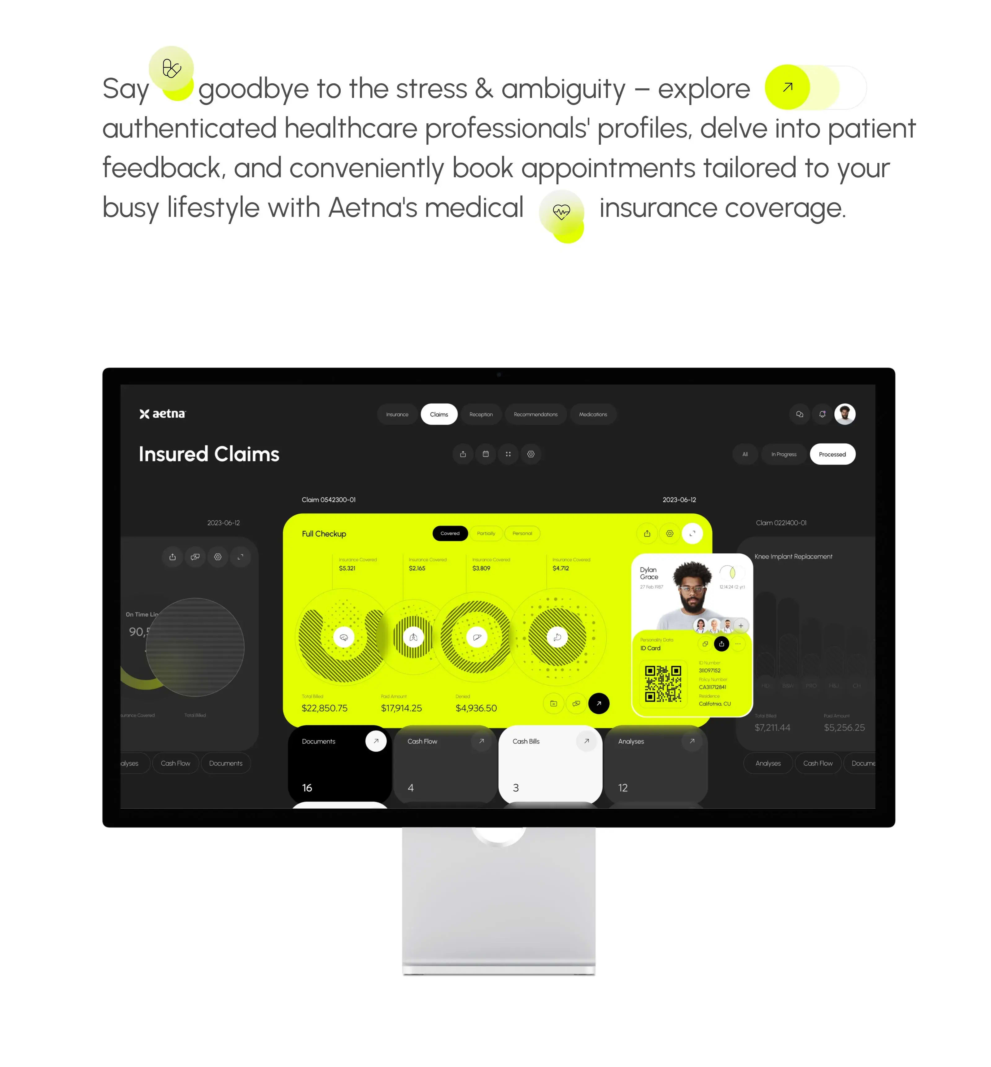 UI design screenshot of Aetna's medical CRM software.
