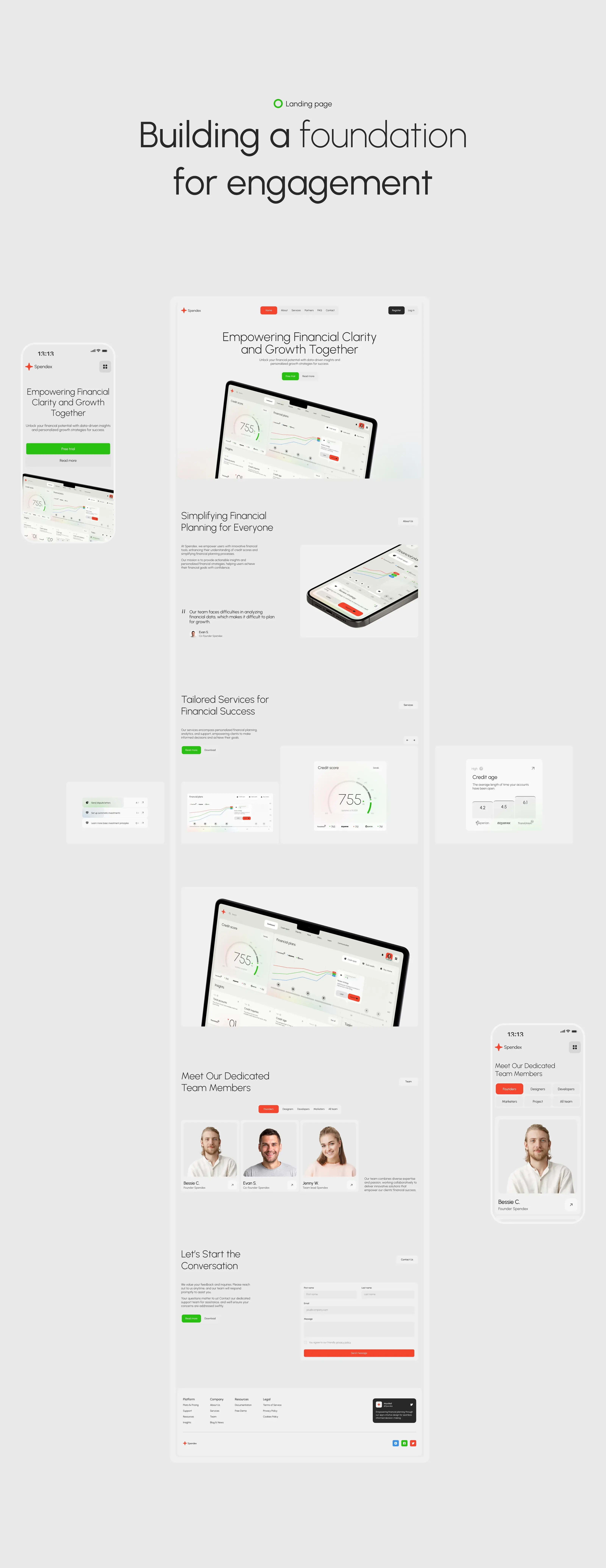Screenshot of the Spendex credit SaaS web UI showcasing dashboard elements and data meters.