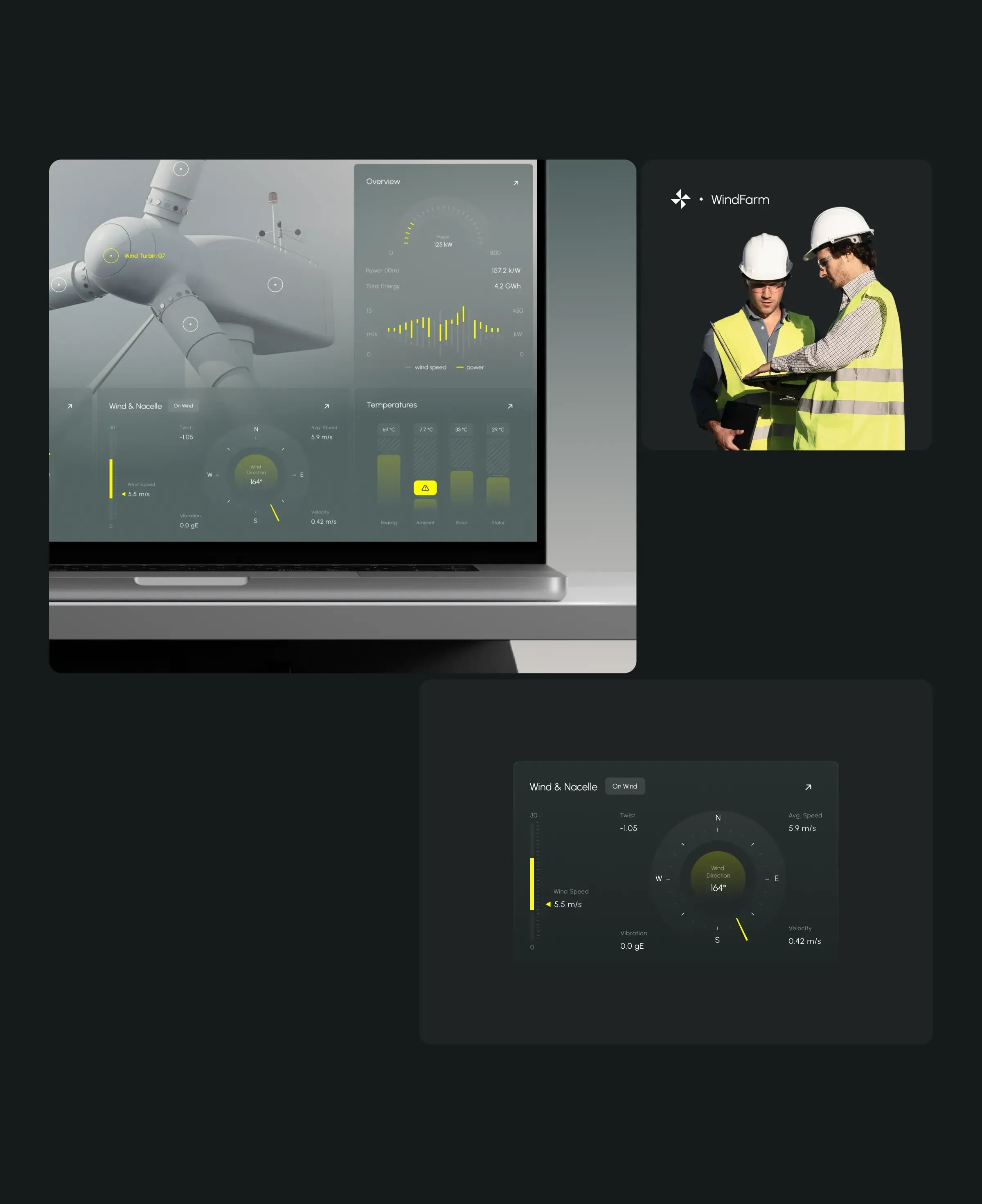 Screenshot of the windfarm SaaS UI design on a tablet, viewed by users.