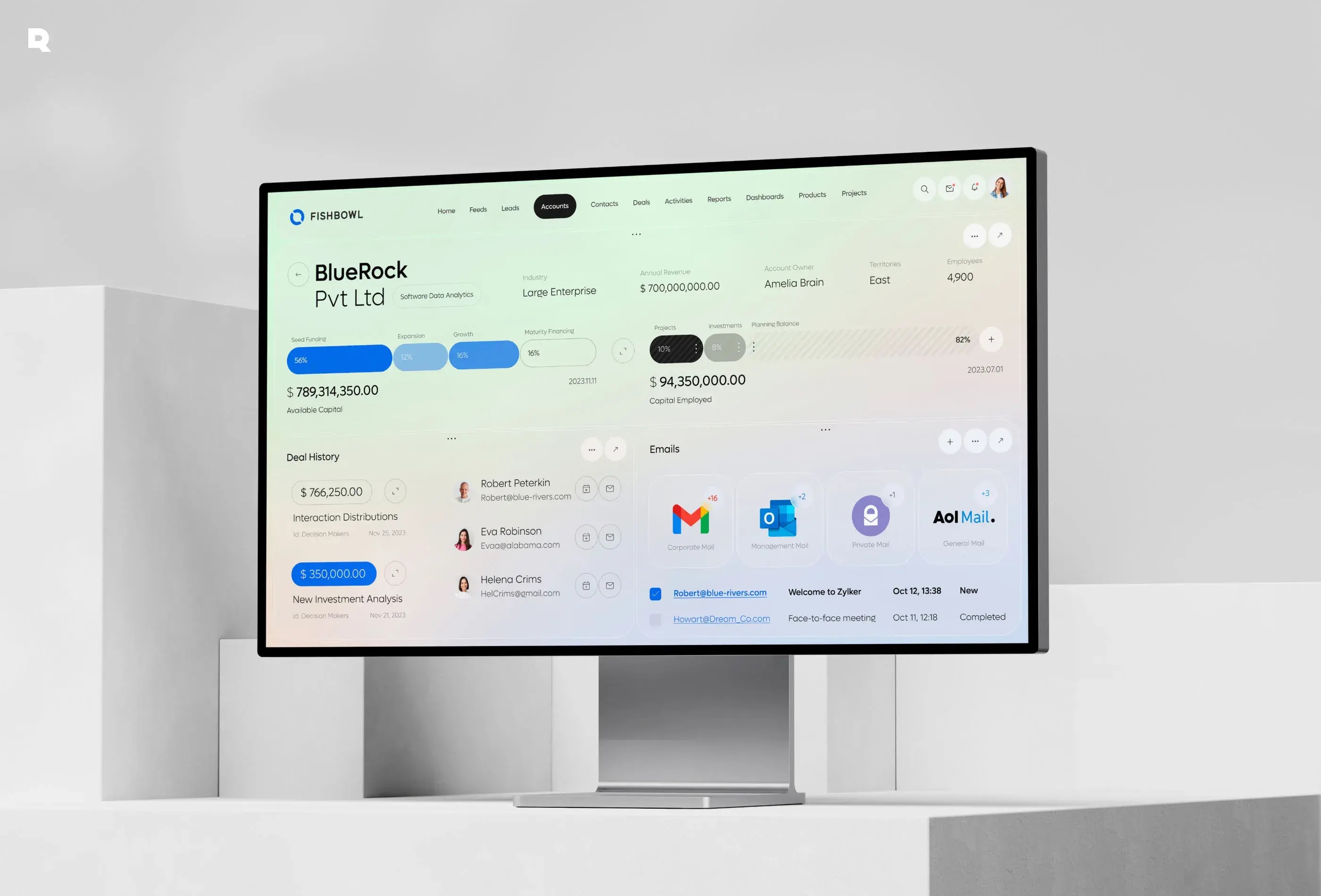 Screenshot of a SaaS CRM web application user interface on a monitor.